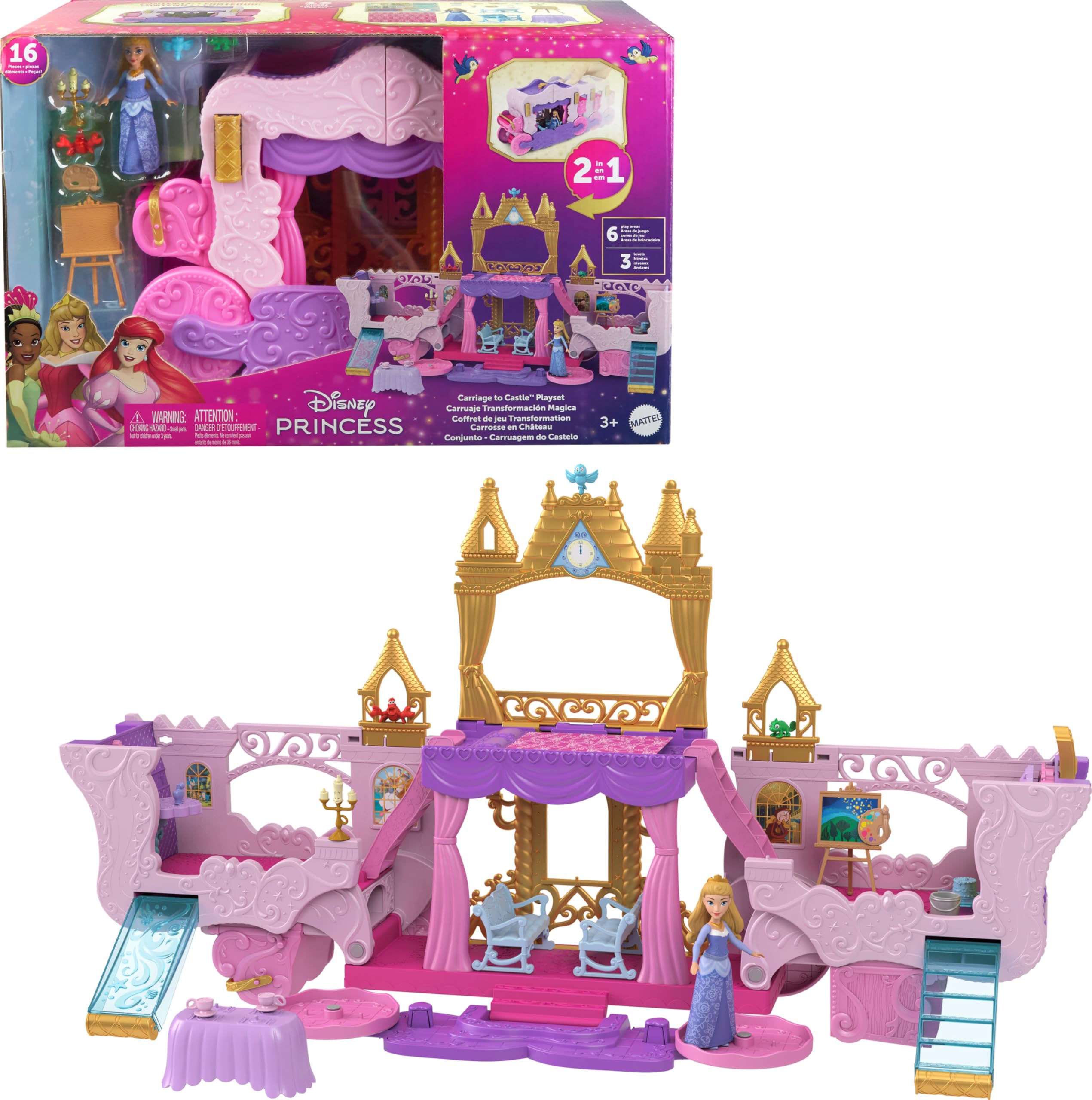 Playset Mattel Disney Princess Carriage To Castle Con Aurora - Venta Internacional.