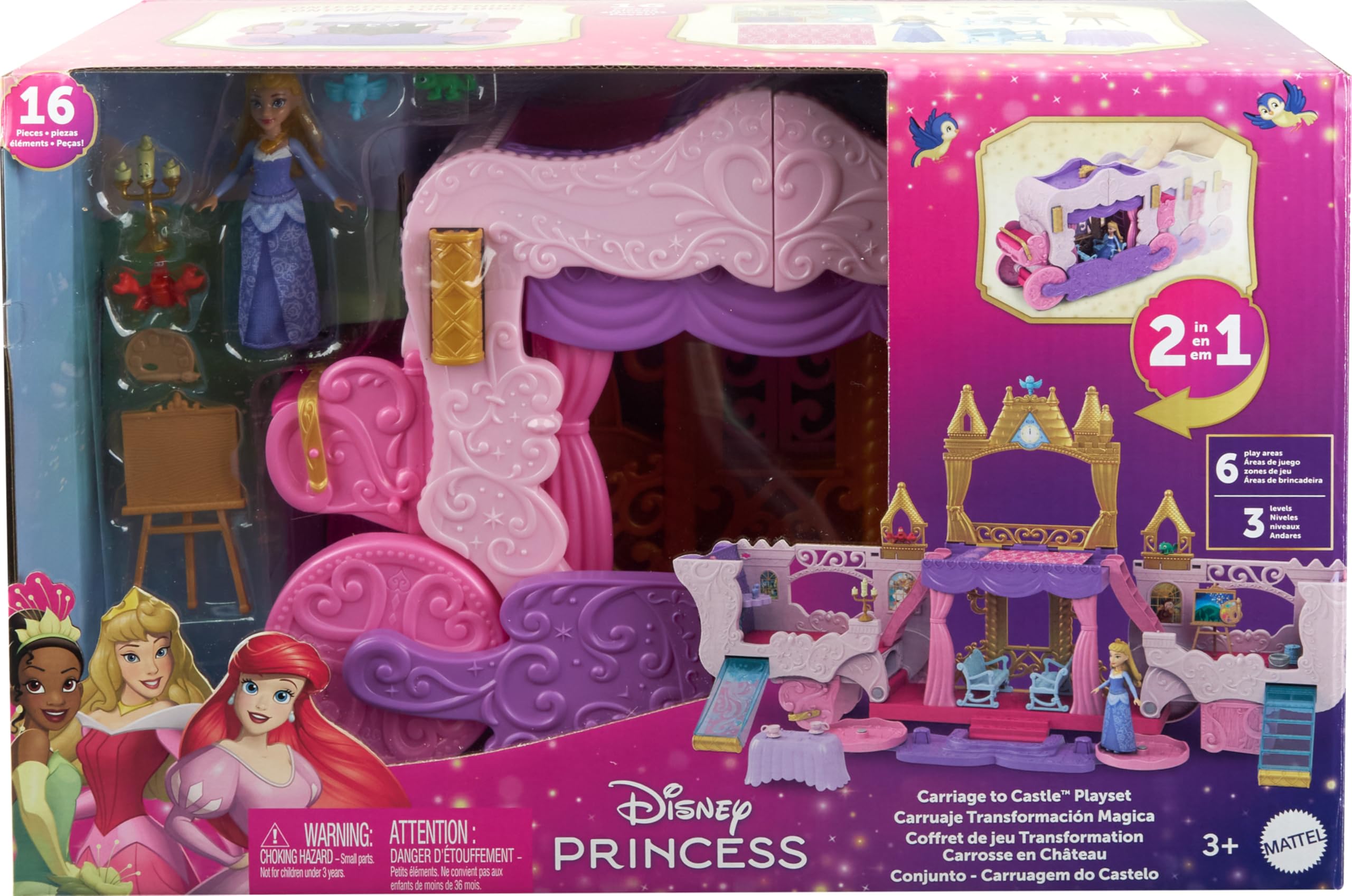 Foto 7 pulgar | Playset Mattel Disney Princess Carriage To Castle Con Aurora - Venta Internacional.