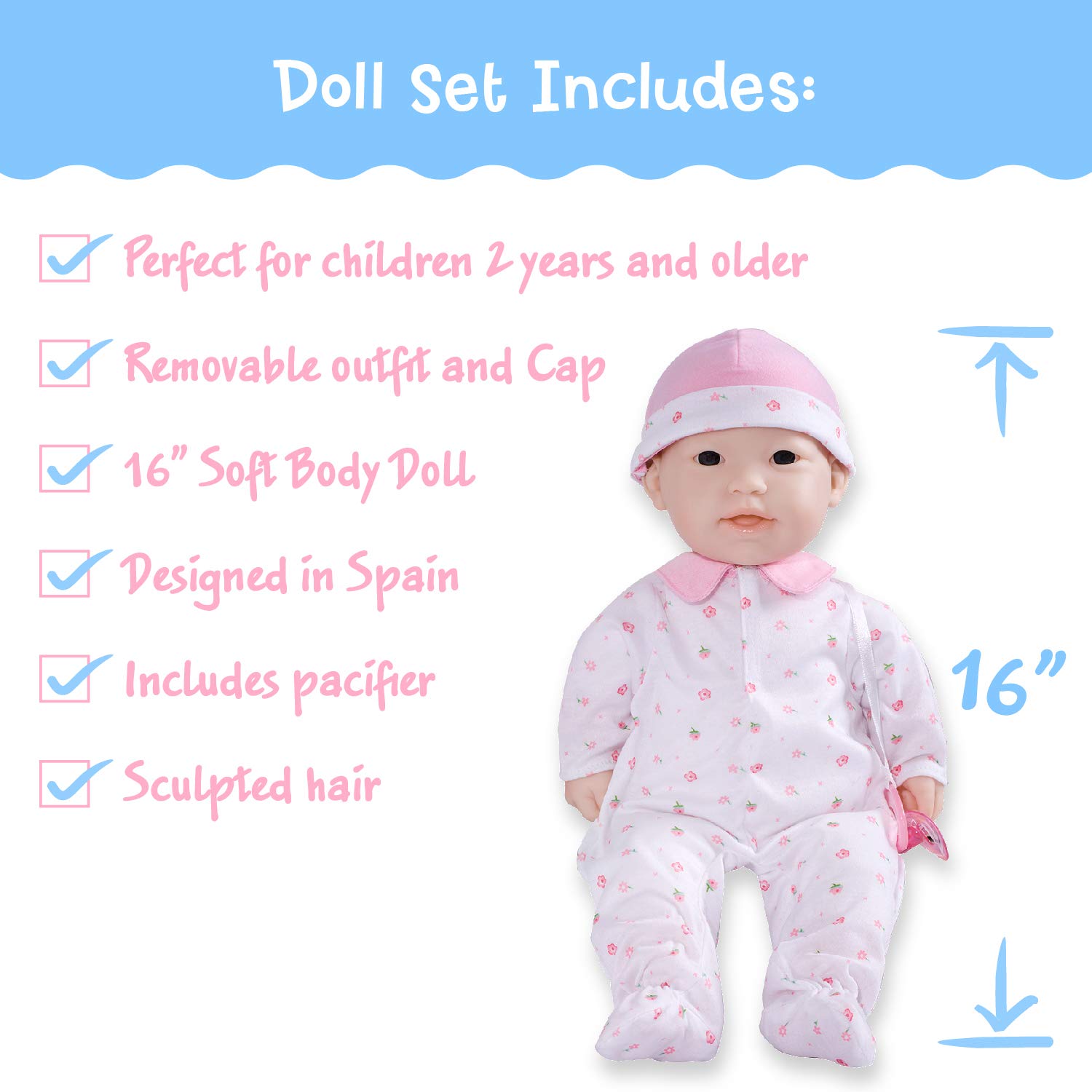 Foto 3 pulgar | Muñeca Asiática Jc Toys La Baby De 40 Cm Con Traje Y Chupete - Venta Internacional.