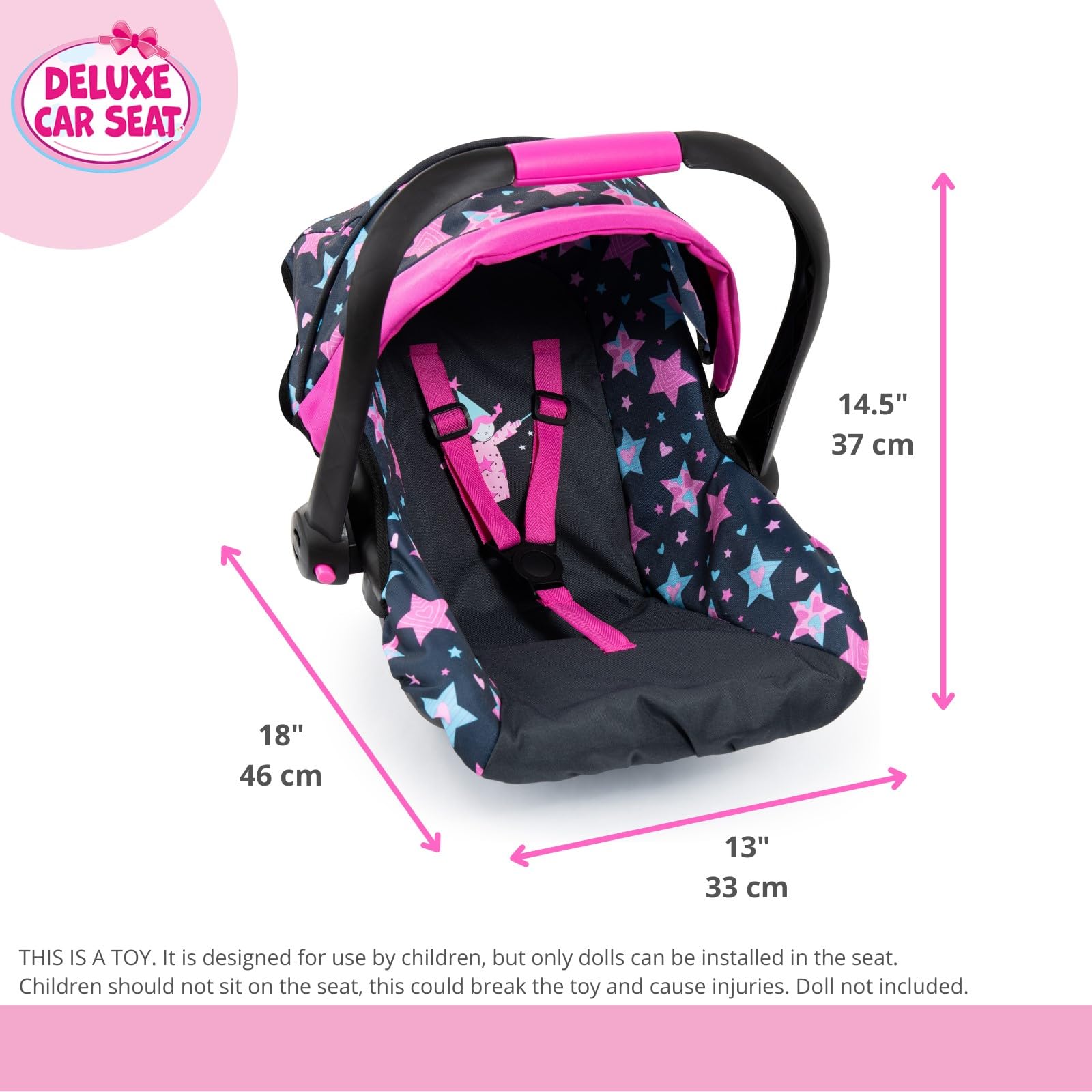 Foto 4 pulgar | Silla De Coche Para Muñecas, Diseño Bayer, Turquesa, Rosa Y Estrellas, 18 Pulgadas - Venta Internacional.
