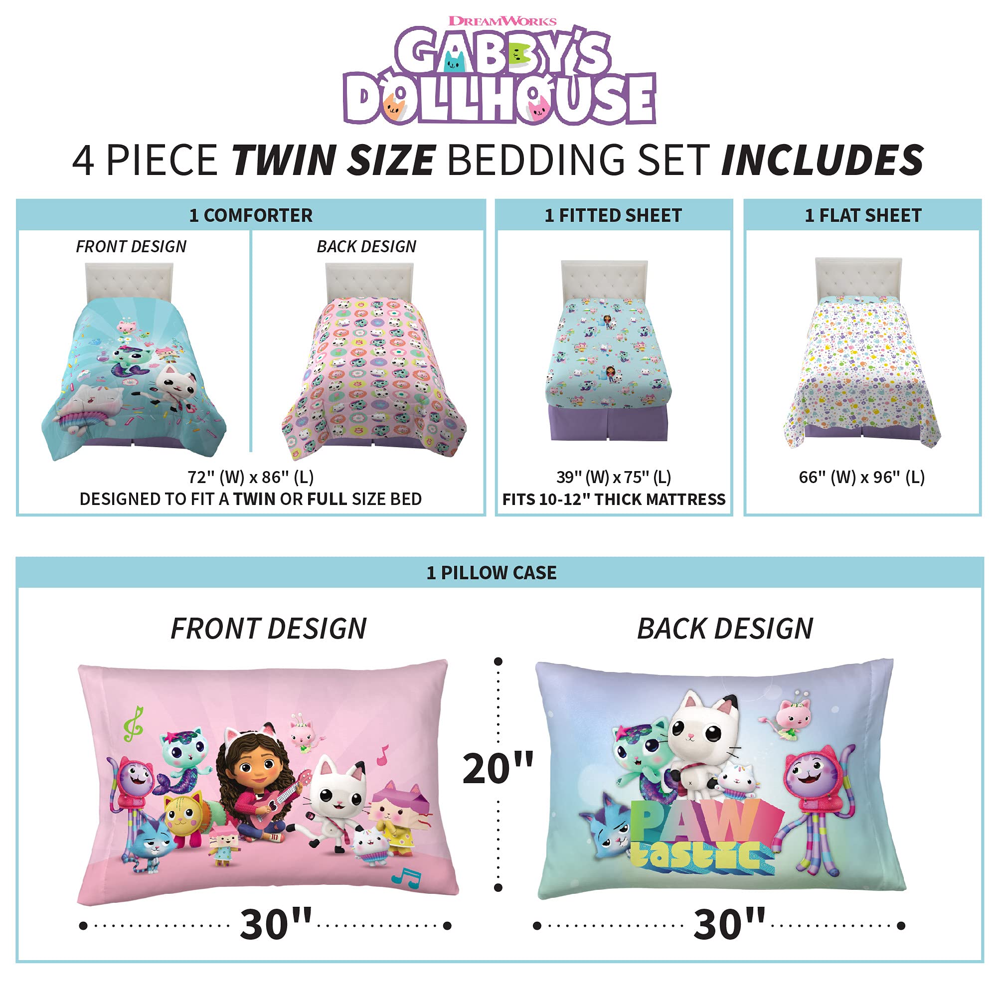Foto 4 pulgar | Juego De Ropa De Cama Dreamworks Gabby's Dollhouse Cakey, Mercat And Pandy - Venta Internacional.