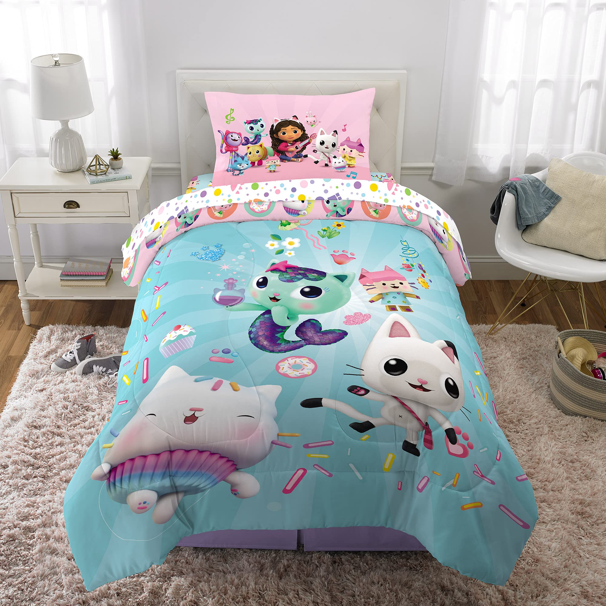 Foto 5 pulgar | Juego De Ropa De Cama Dreamworks Gabby's Dollhouse Cakey, Mercat And Pandy - Venta Internacional.