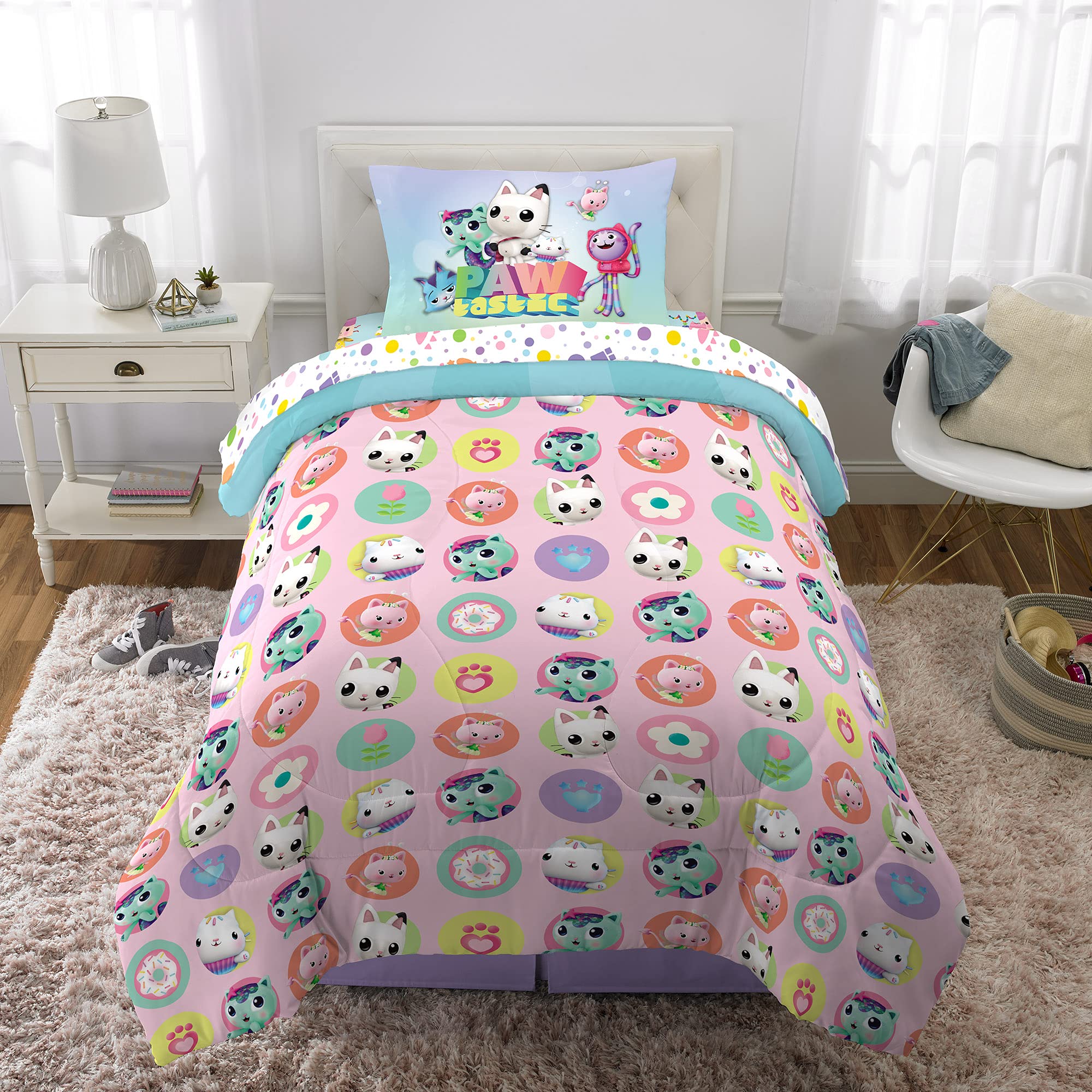 Foto 5 | Juego De Ropa De Cama Dreamworks Gabby's Dollhouse Cakey, Mercat And Pandy - Venta Internacional.