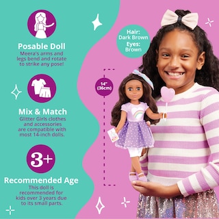 Foto 2 | Muñeca Meera Con Purpurina Para Niñas, 35 Cm, Con Accesorios Para Fiestas De Cumpleaños - Venta Internacional.