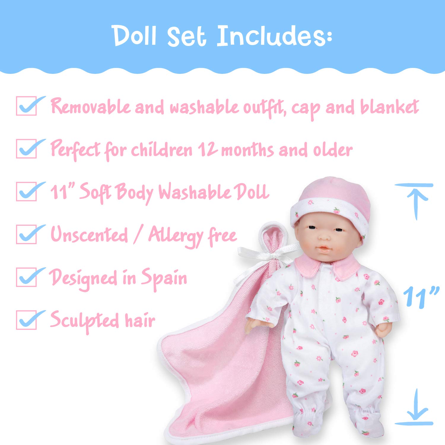 Foto 2 | Muñeca Jc Toys Berenguer 11 Asiática La Baby Rosa 28 Cm - Venta Internacional.