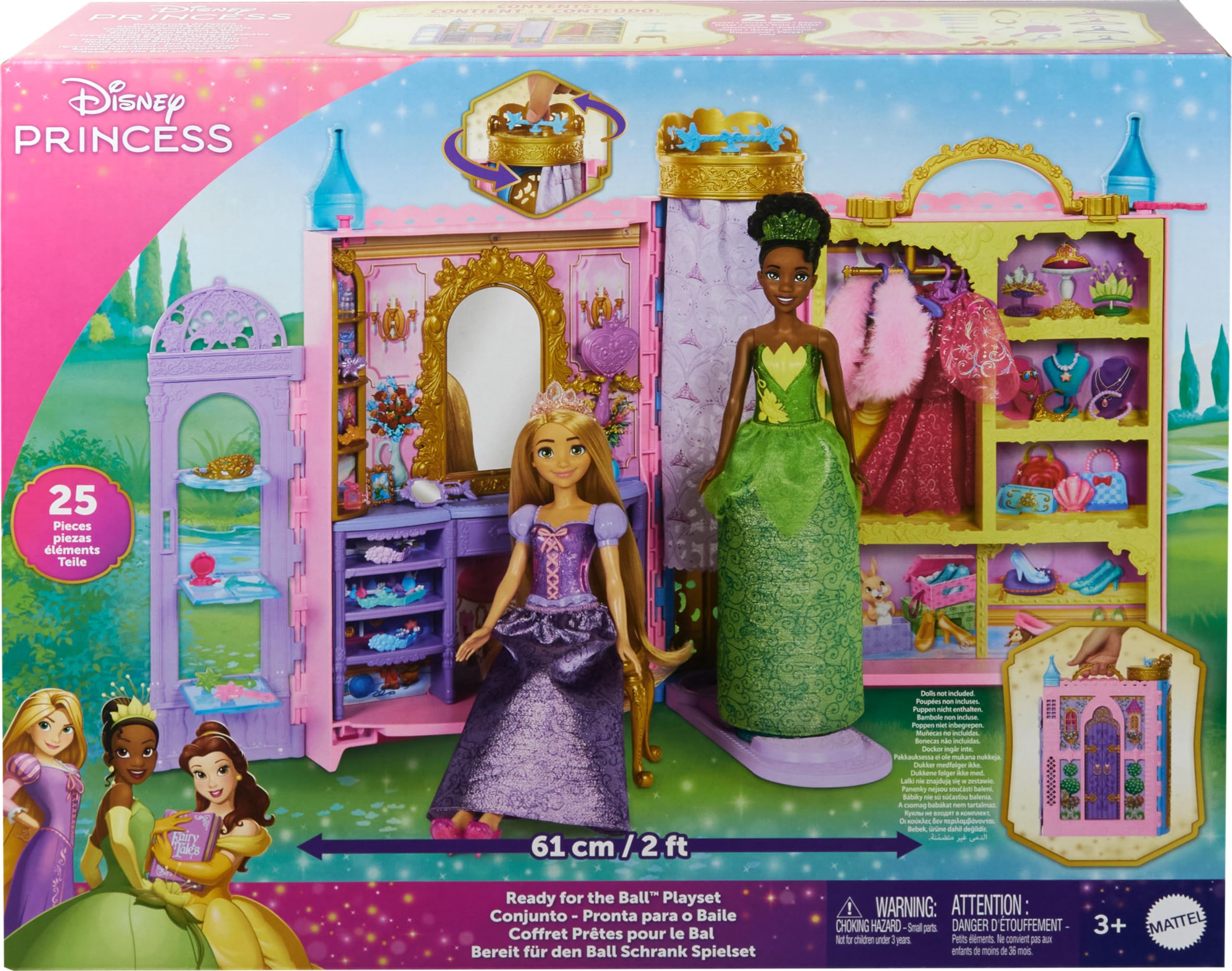 Foto 6 | Armario Para Muñecas Playset Mattel, Princesa Disney, Con 2 Modelos - Venta Internacional.