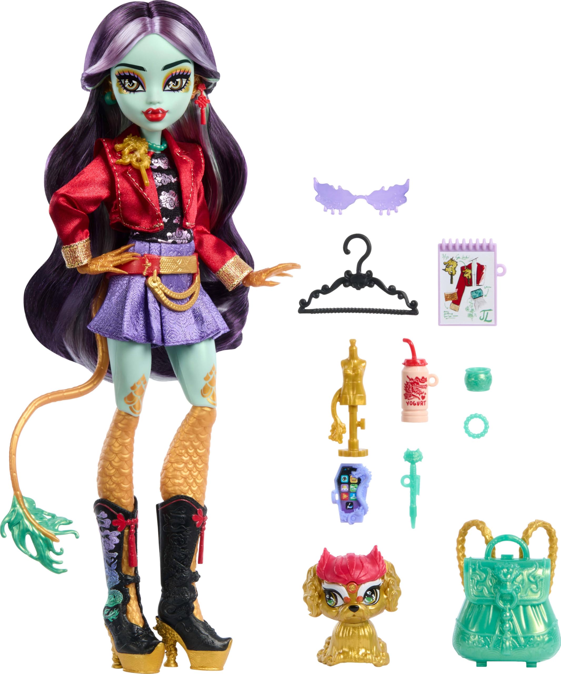 Foto 7 pulgar | Doll Monster High Jinafire Long Dragon Con Perro De Mascota Y 7 Accesos. - Venta Internacional.