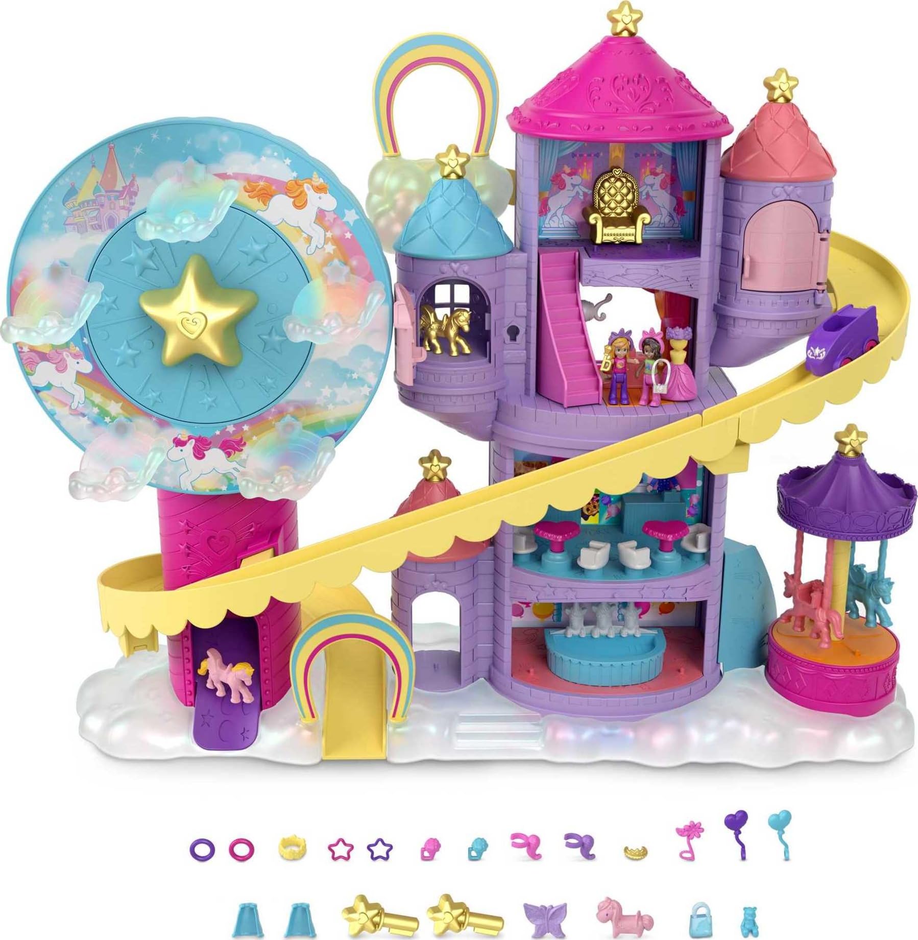 Foto 2 pulgar | Parque Temático Playset Polly Pocket Rainbow Funland Con 3 Atracciones - Venta Internacional.