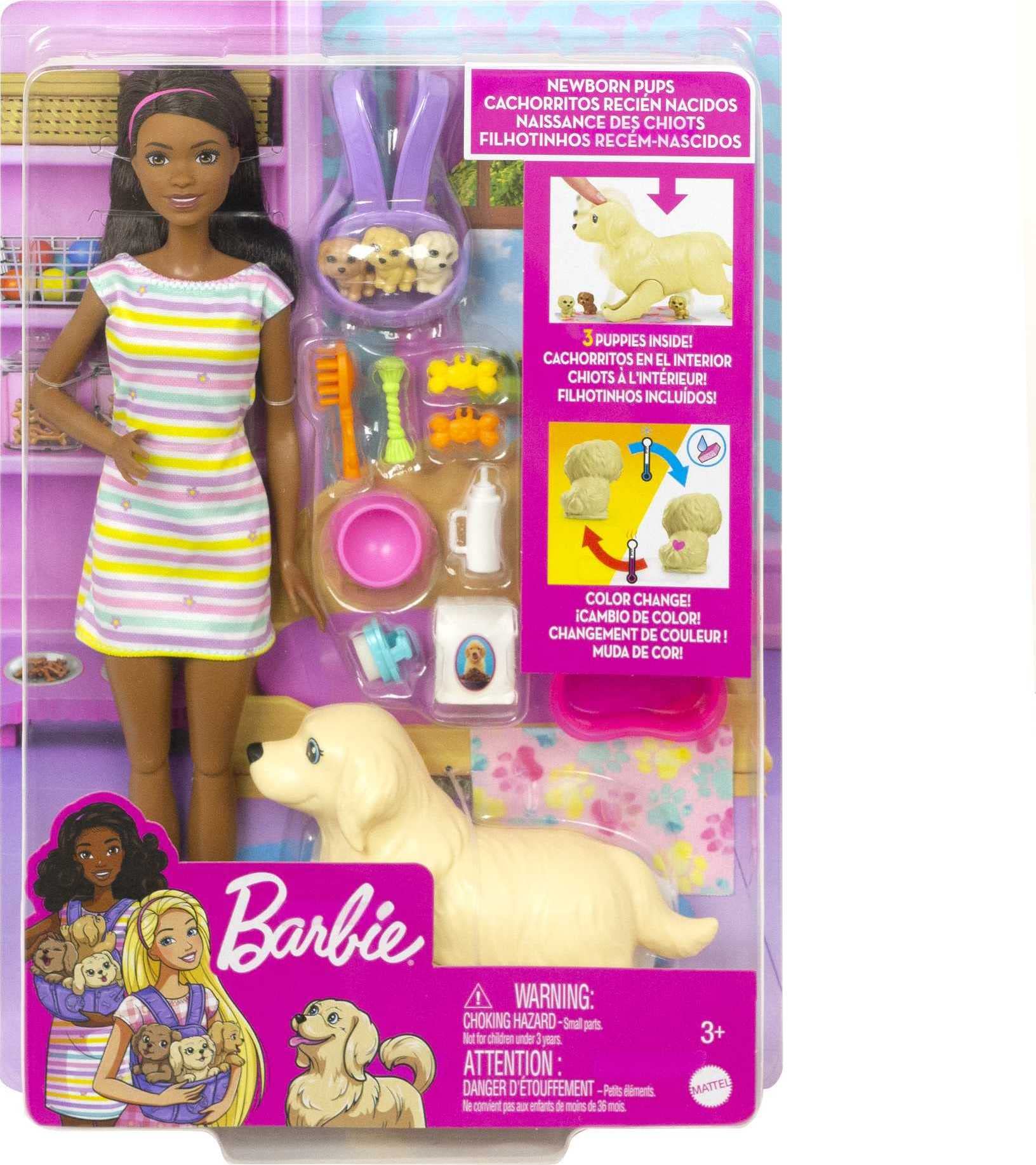 Foto 7 pulgar | Muñeca Barbie De Juguete Y Mascotas Con Muñeca Morena, Mamá Perra Y 3 Cachorros - Venta Internacional.