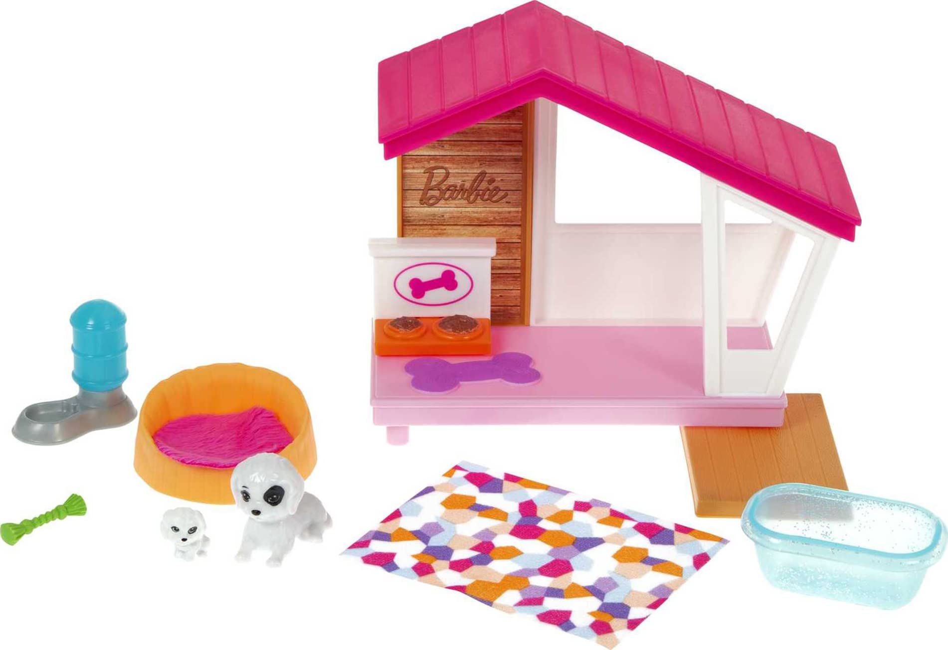 Miniset De Juego Barbie Con 2 Cachorros De Mascota, Caseta De Perro Y Accesorios - Venta Internacional.