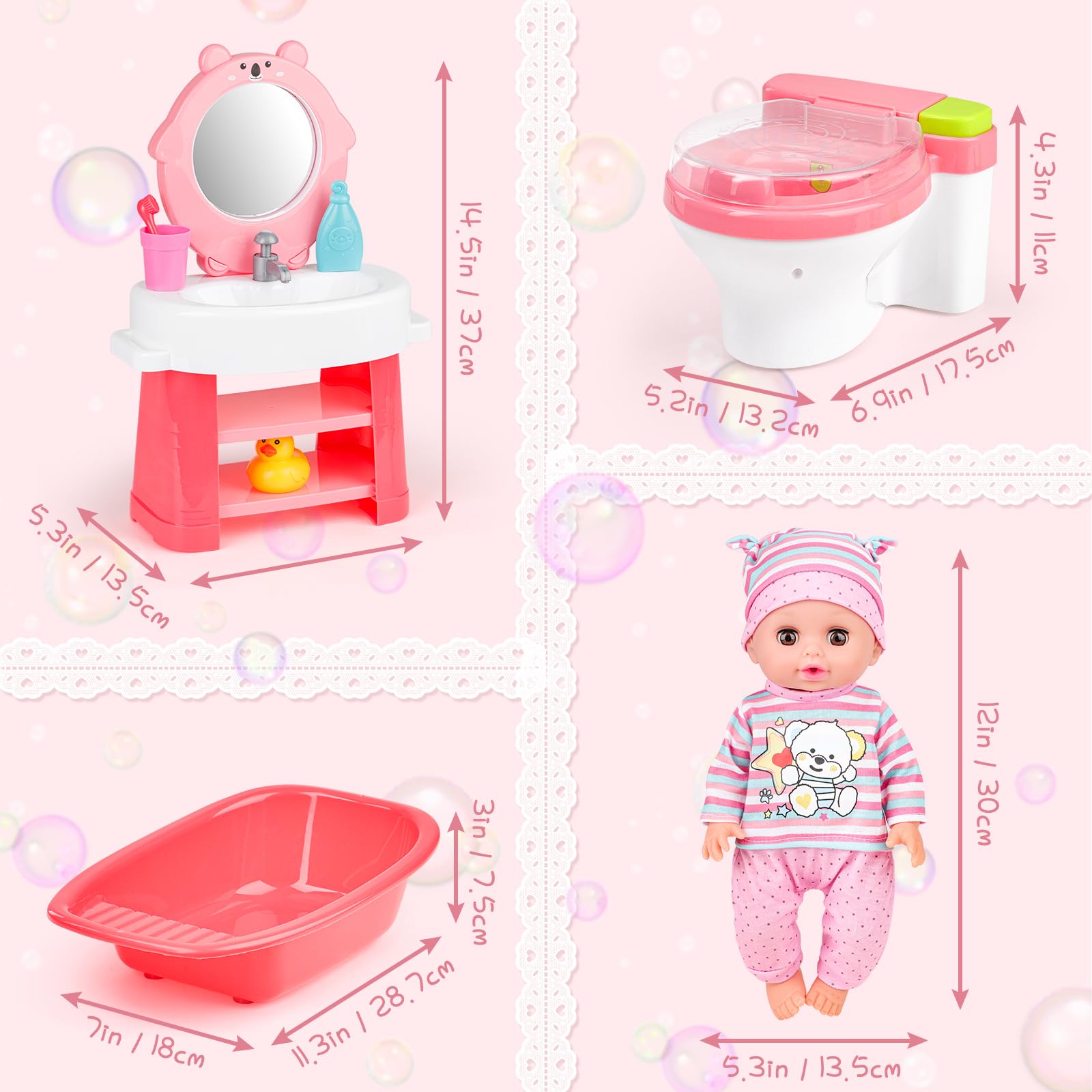 Foto 6 pulgar | Set De Muñecas Deao De 30 Cm Con Lavabo, Inodoro Y Bañera, 26 Piezas - Venta Internacional.