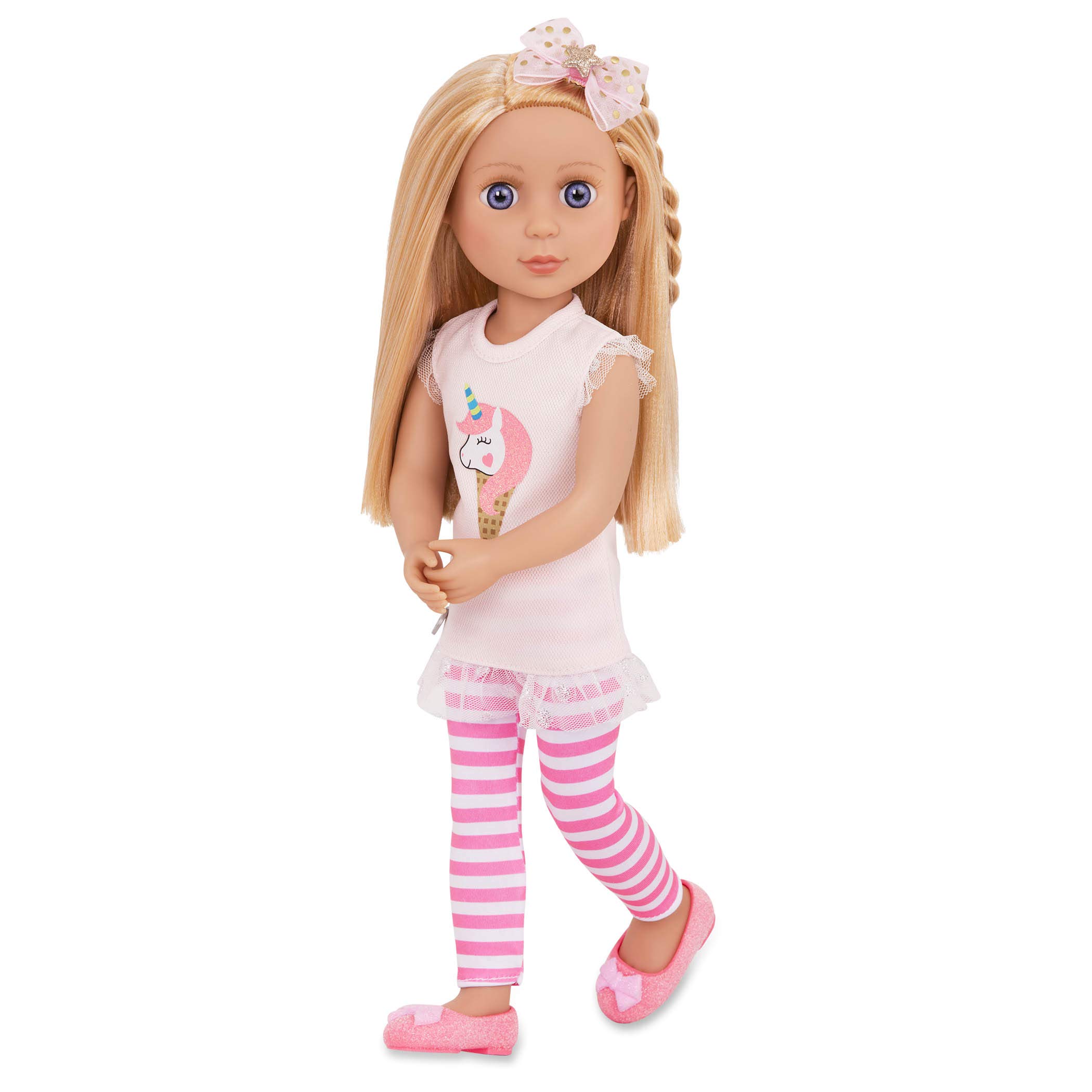 Leggings Doll Glitter De Encaje Para Niñas Con Túnica Rosa, A Rayas, 36 Cm - Venta Internacional.