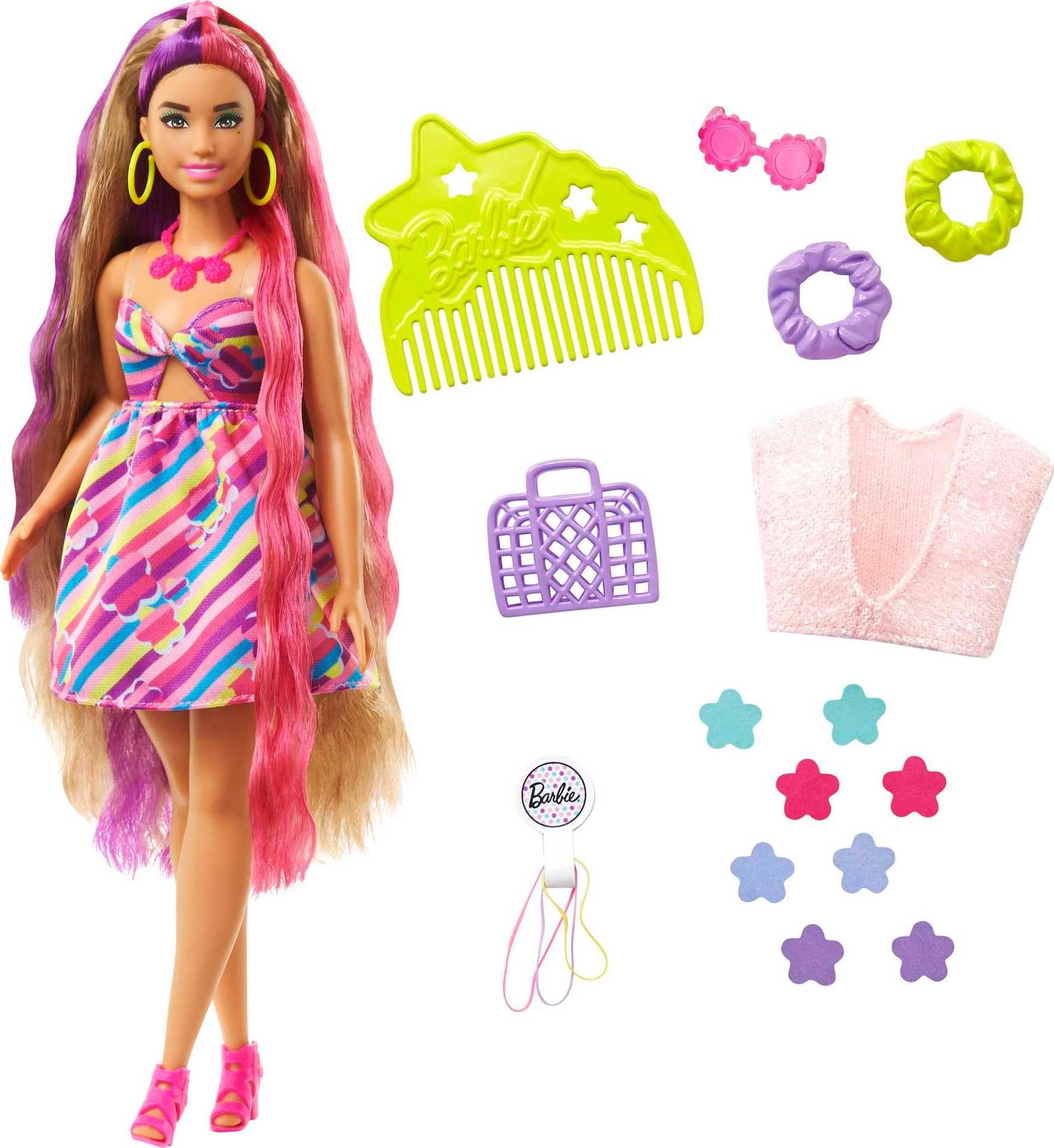 Muñeca Barbie Con Diseño De Flores Con 21 Cm De Pelo De Fantasía - Venta Internacional.