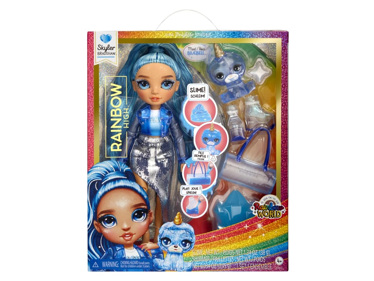 Foto 3 pulgar | Muñeca Moderna Rainbow High Skyler Azul Con Limo Y Mascota De 28 Cm - Venta Internacional.