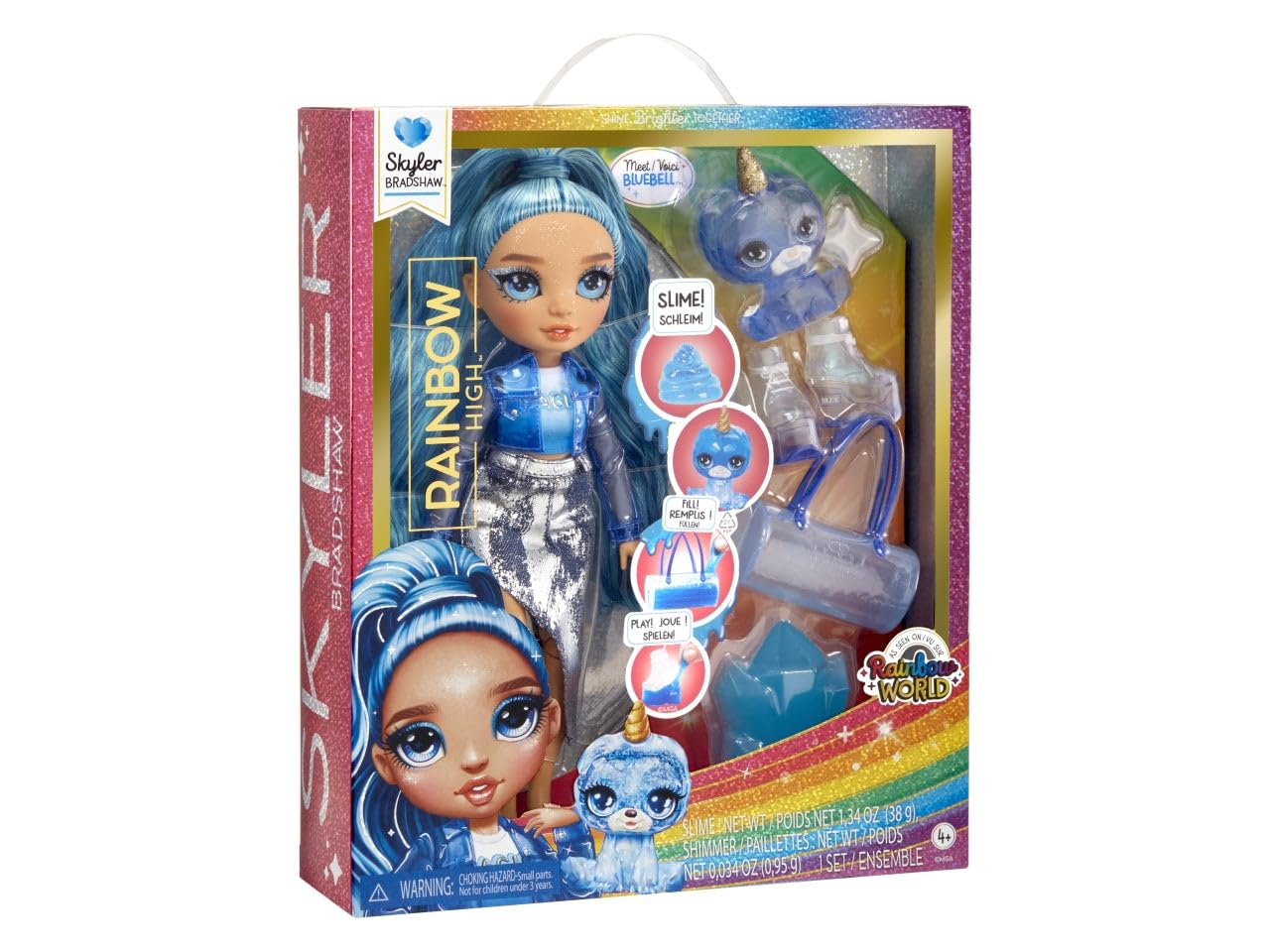 Foto 5 pulgar | Muñeca Moderna Rainbow High Skyler Azul Con Limo Y Mascota De 28 Cm - Venta Internacional.