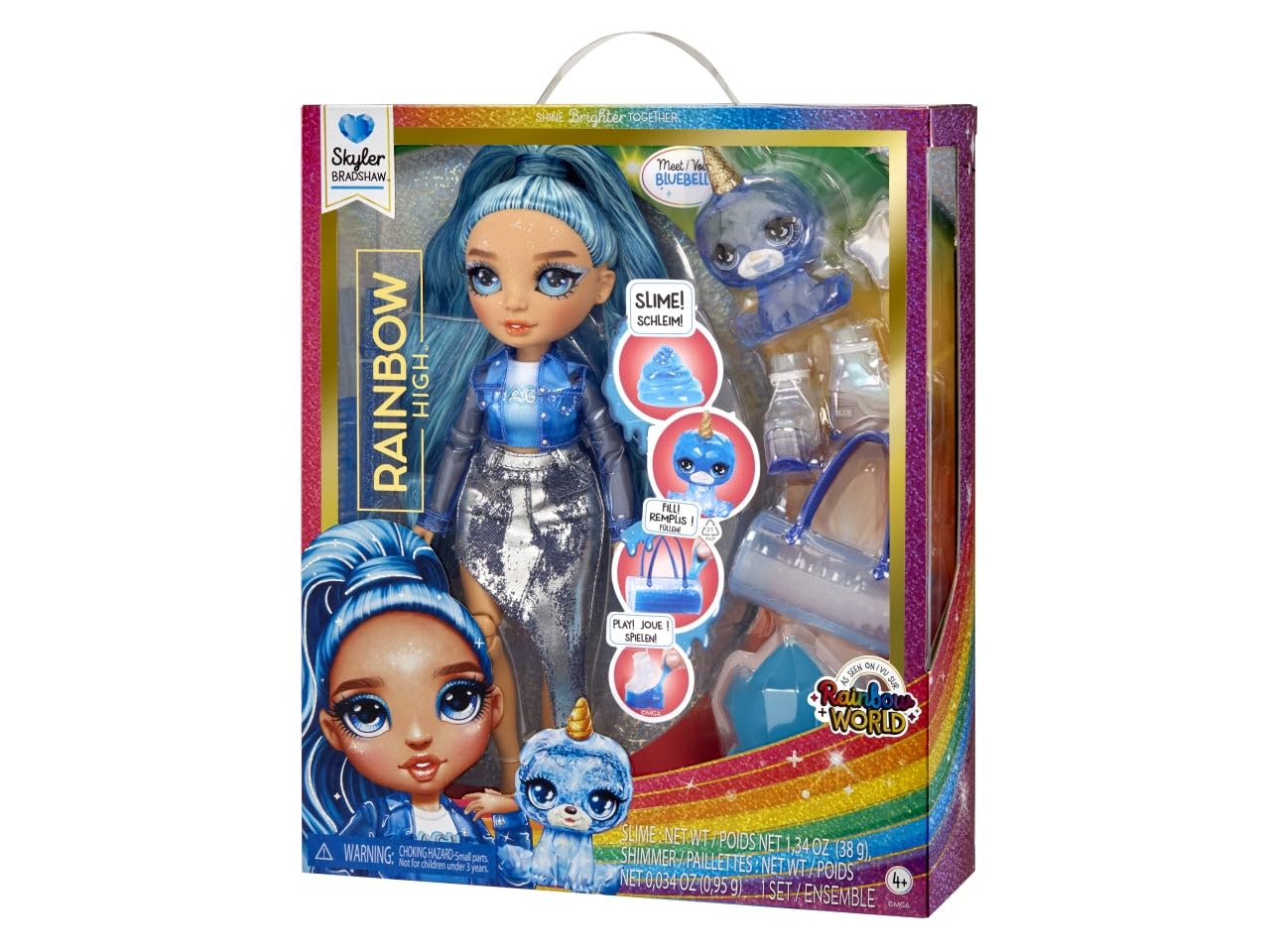 Foto 6 pulgar | Muñeca Moderna Rainbow High Skyler Azul Con Limo Y Mascota De 28 Cm - Venta Internacional.