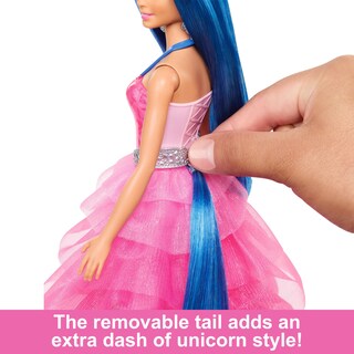 Foto 5 | Unicornio De Juguete Barbie, 65 Aniversario, Con Cabello Azul Y Vestido Rosa - Venta Internacional.