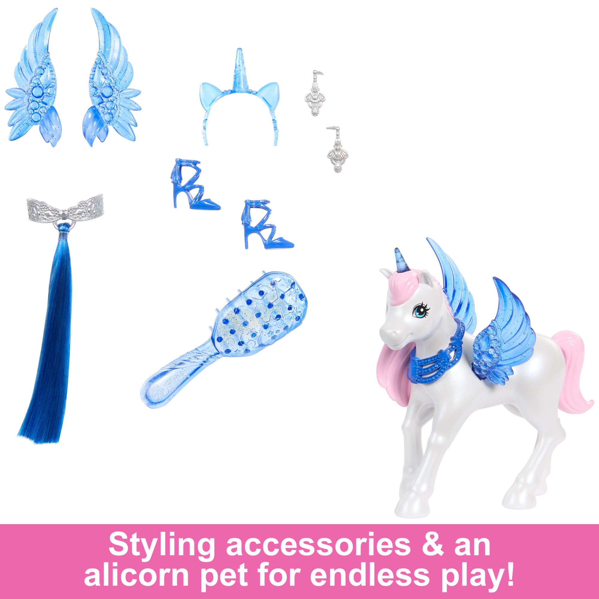 Foto 7 pulgar | Unicornio De Juguete Barbie, 65 Aniversario, Con Cabello Azul Y Vestido Rosa - Venta Internacional.