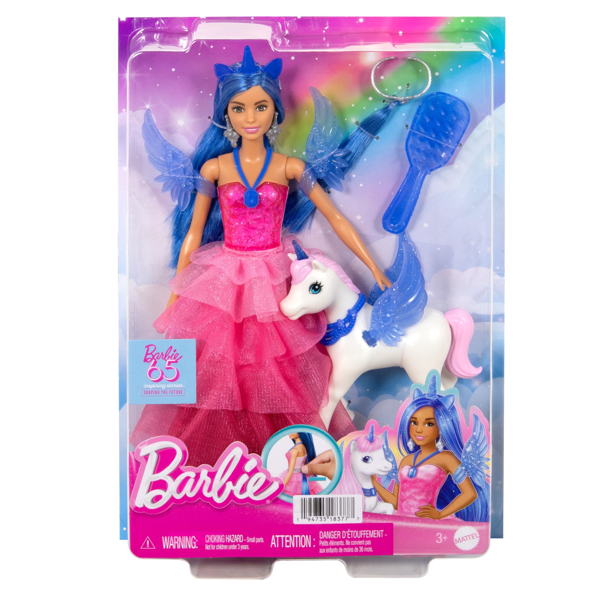 Foto 8 pulgar | Unicornio De Juguete Barbie, 65 Aniversario, Con Cabello Azul Y Vestido Rosa - Venta Internacional.