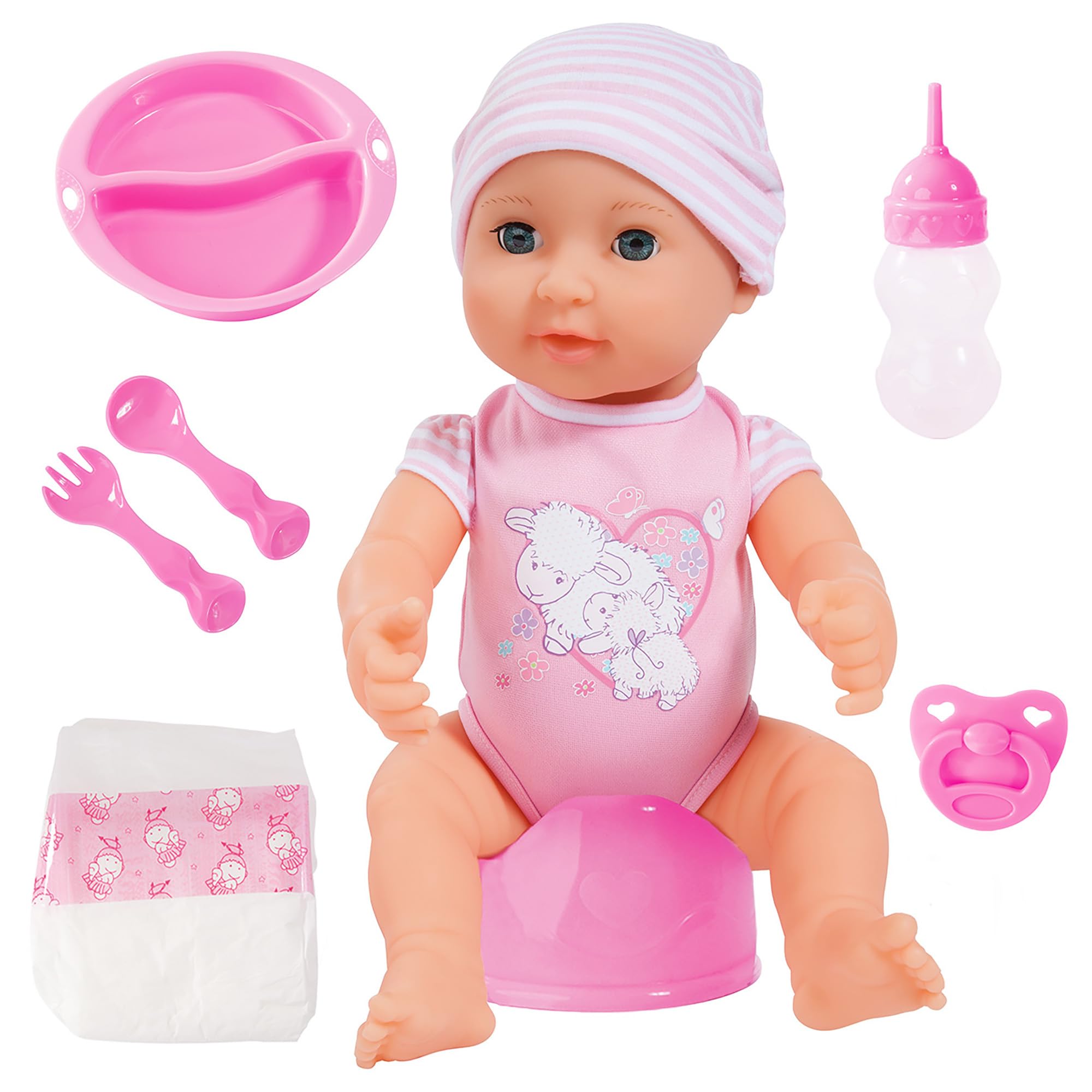 Muñeca Bayer Design Piccolina Para Recién Nacido, 16 Ovejas Rosadas - Venta Internacional.