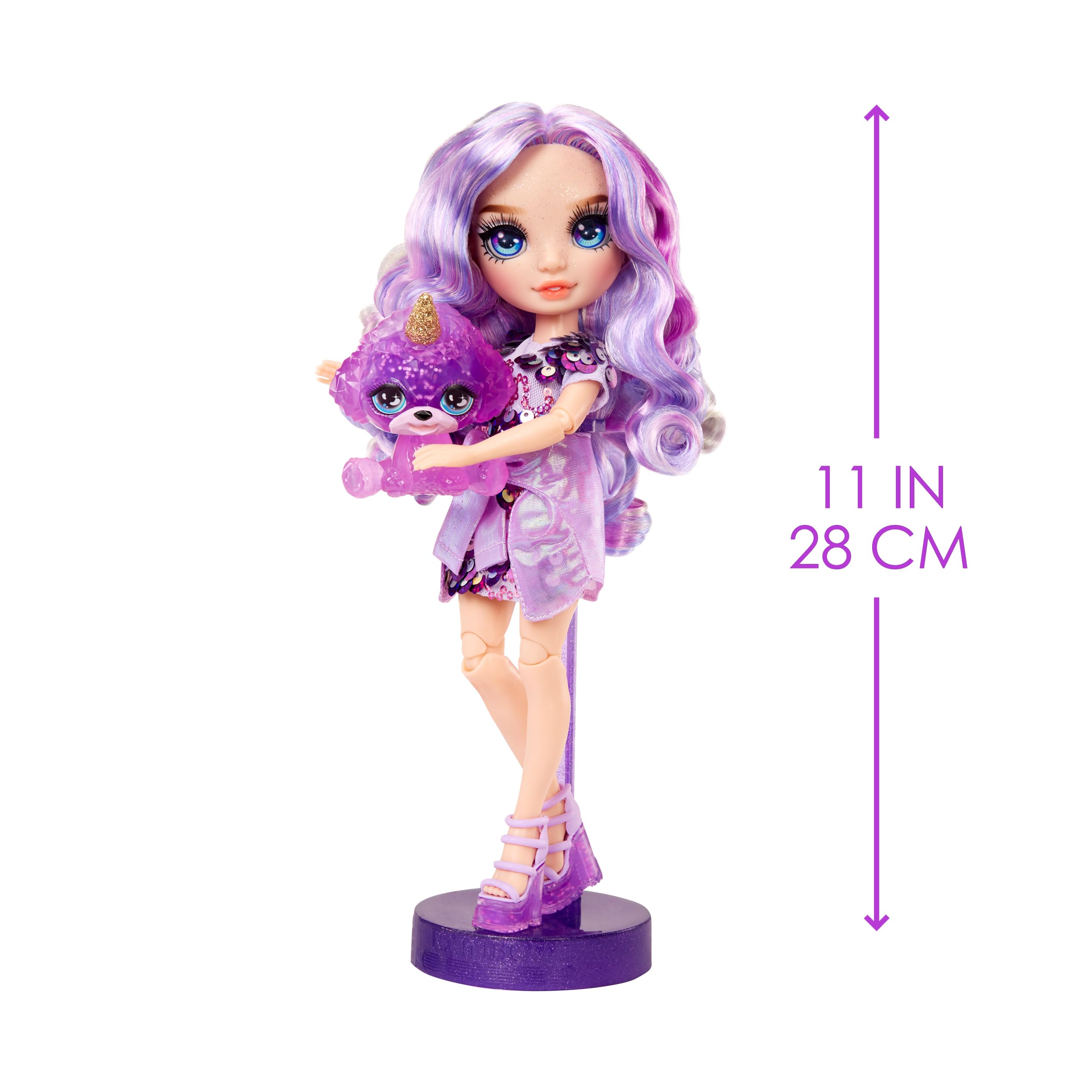 Foto 4 pulgar | Muñeca Moderna Rainbow High Violet Con Limo Y Mascota De 28 Cm, Color Morado - Venta Internacional.