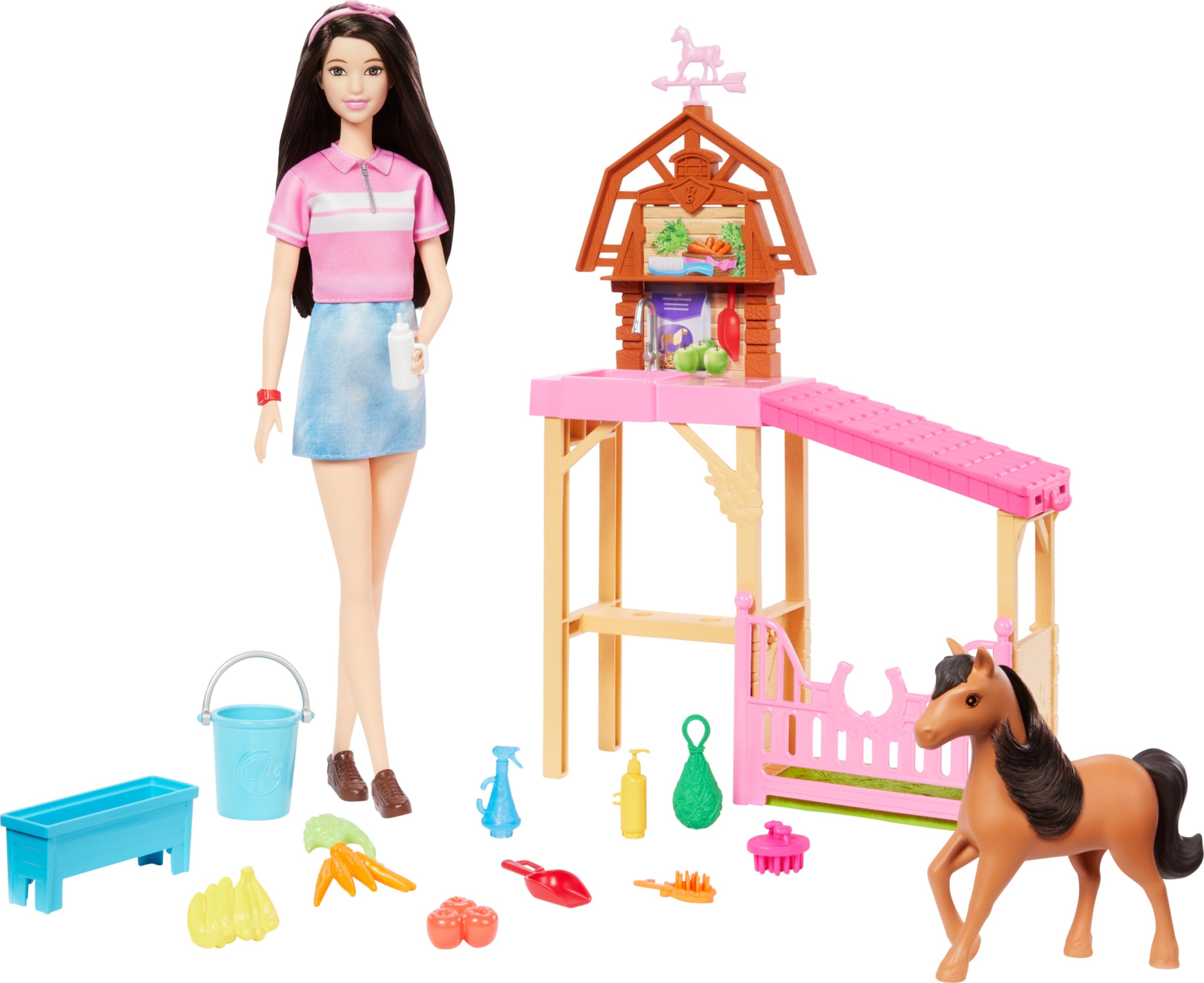 Establo De Juguetes Playset Barbie Con Muñeca Moderna Y Poni De Juguete Pequeño - Venta Internacional.