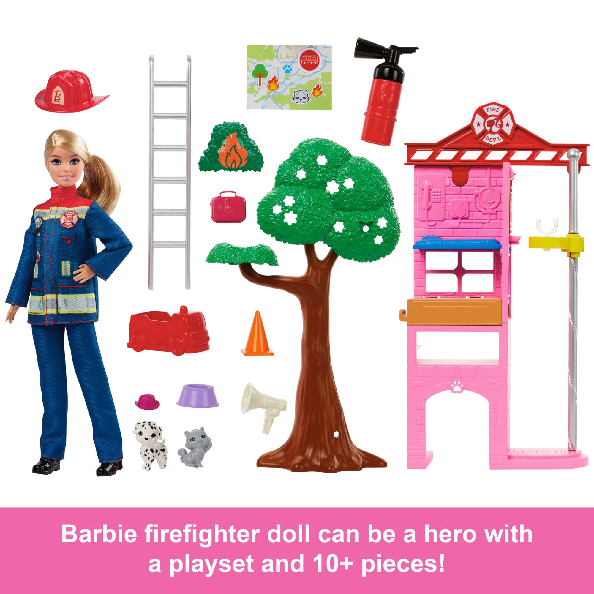 Foto 4 pulgar | Set De Juego Barbie Careers Firefighter Con Estación De Bomberos Y 2 Mascotas - Venta Internacional.