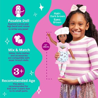 Foto 4 | Muñeca Posable Con Purpurina Para Niñas Ryanne De 14 Pulgadas Con Atuendo De Arcoíris - Venta Internacional.