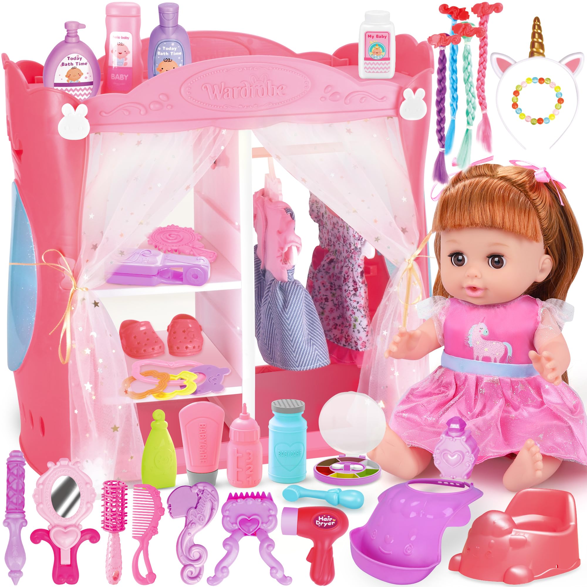 Set De Juguete Para Muñecas Proou 14 Con Armario Y Cama, 37 Unidades - Venta Internacional.