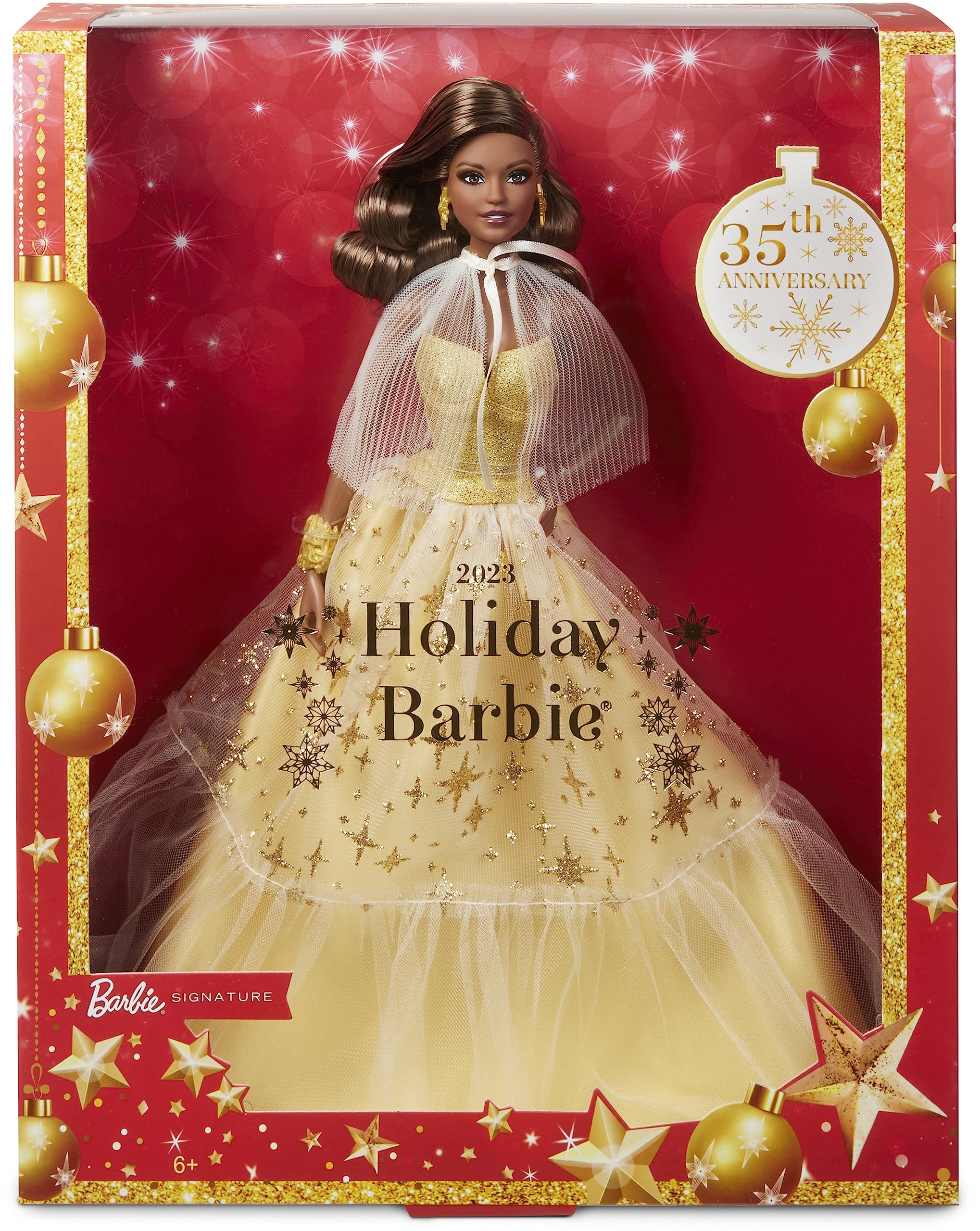 Muñeca Barbie Signature Holiday 2023 Con Vestido Dorado Y Soporte - Venta Internacional.