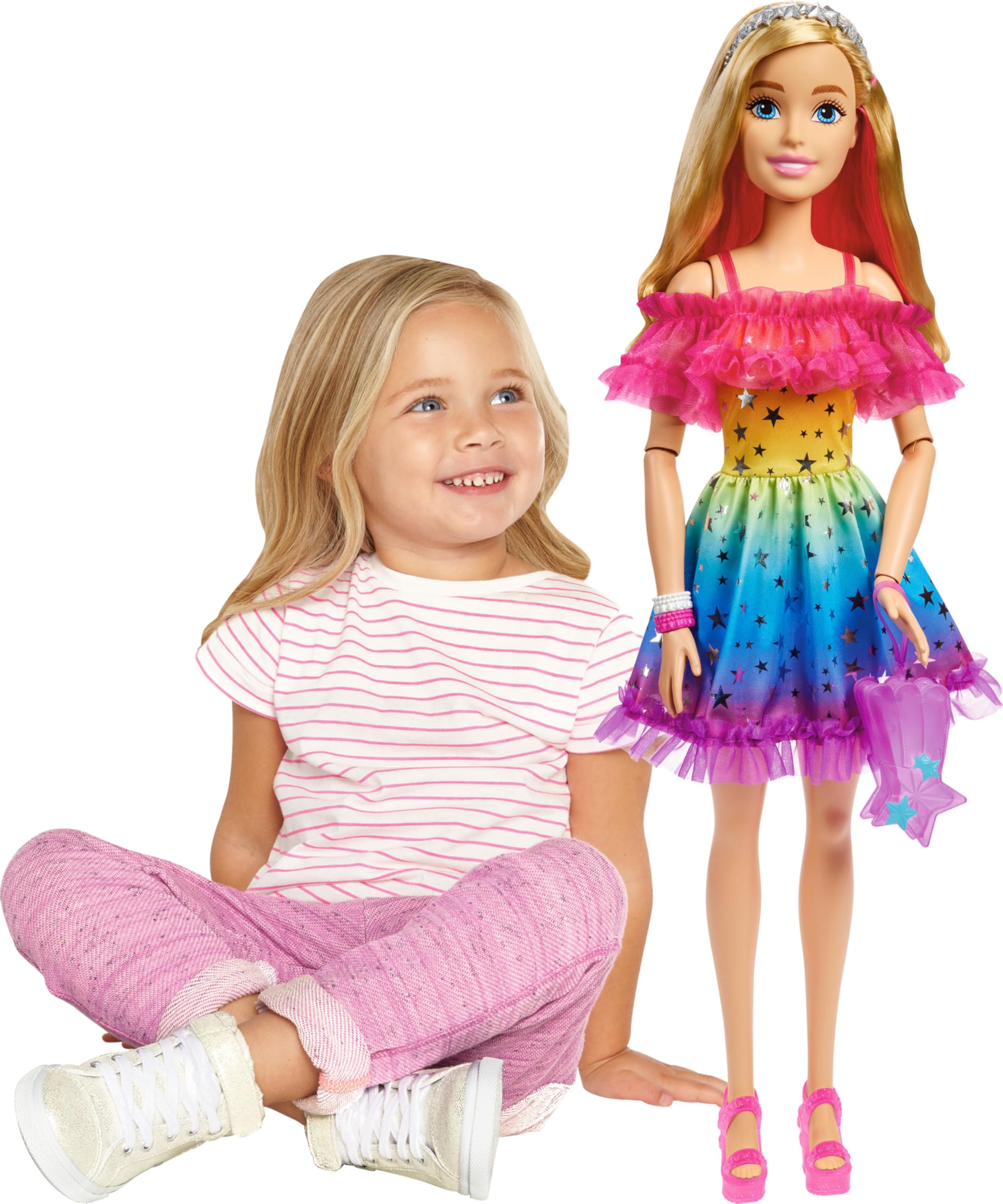 Foto 2 pulgar | Muñeca Barbie Grande Con Pelo Rubio De 71 Cm Y Vestido Arcoíris - Venta Internacional.