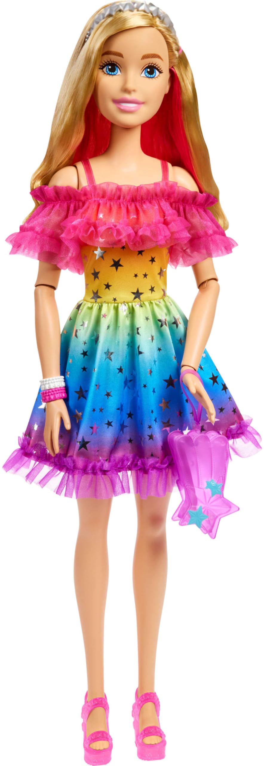 Foto 3 pulgar | Muñeca Barbie Grande Con Pelo Rubio De 71 Cm Y Vestido Arcoíris - Venta Internacional.