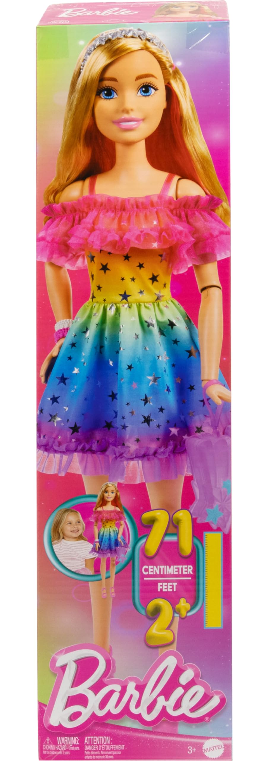 Foto 7 pulgar | Muñeca Barbie Grande Con Pelo Rubio De 71 Cm Y Vestido Arcoíris - Venta Internacional.