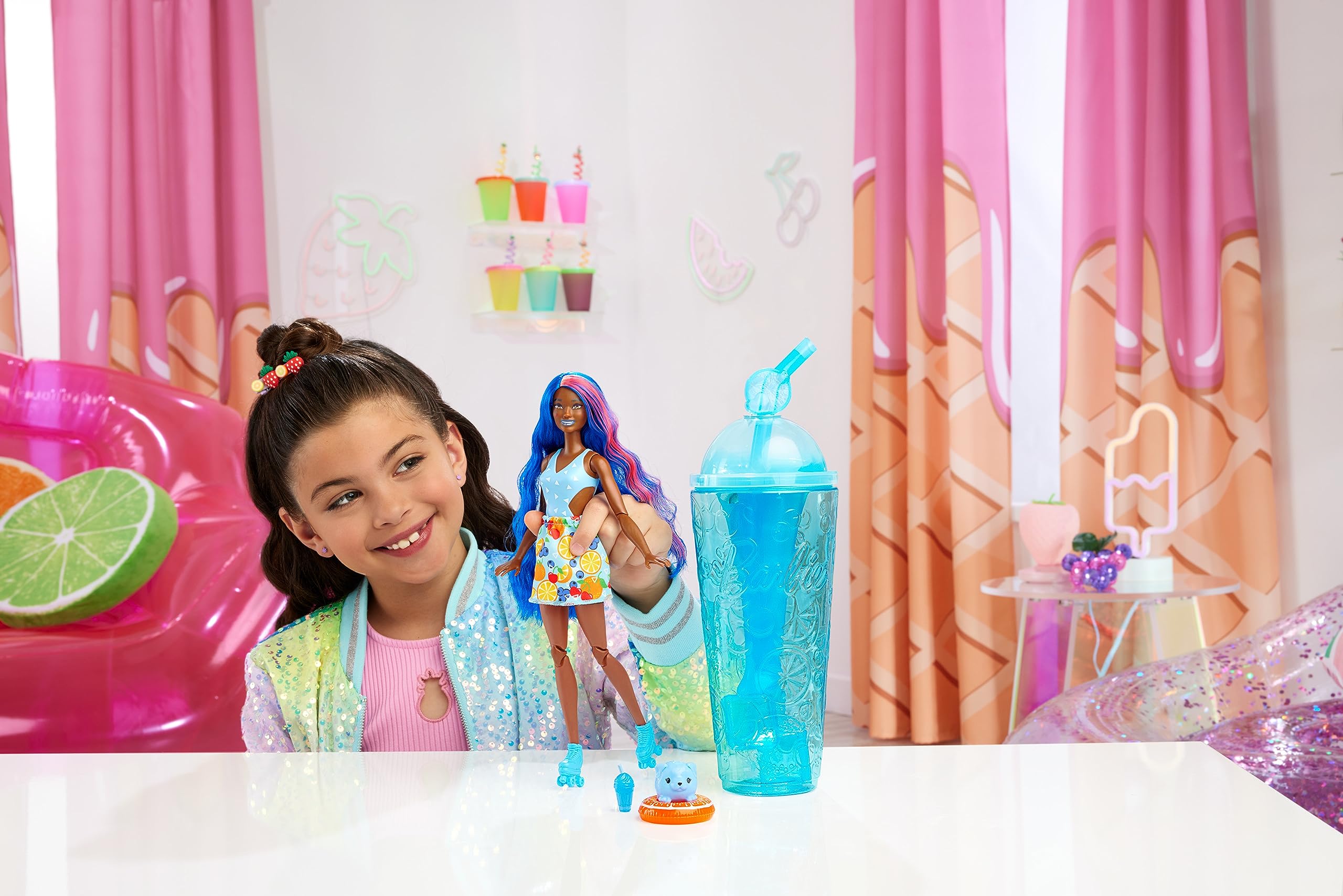 Foto 3 pulgar | Muñeca Barbie Pop Reveal Con Aroma A Ponche De Frutas Con Pelo Azul, 8 Sorpresas - Venta Internacional.