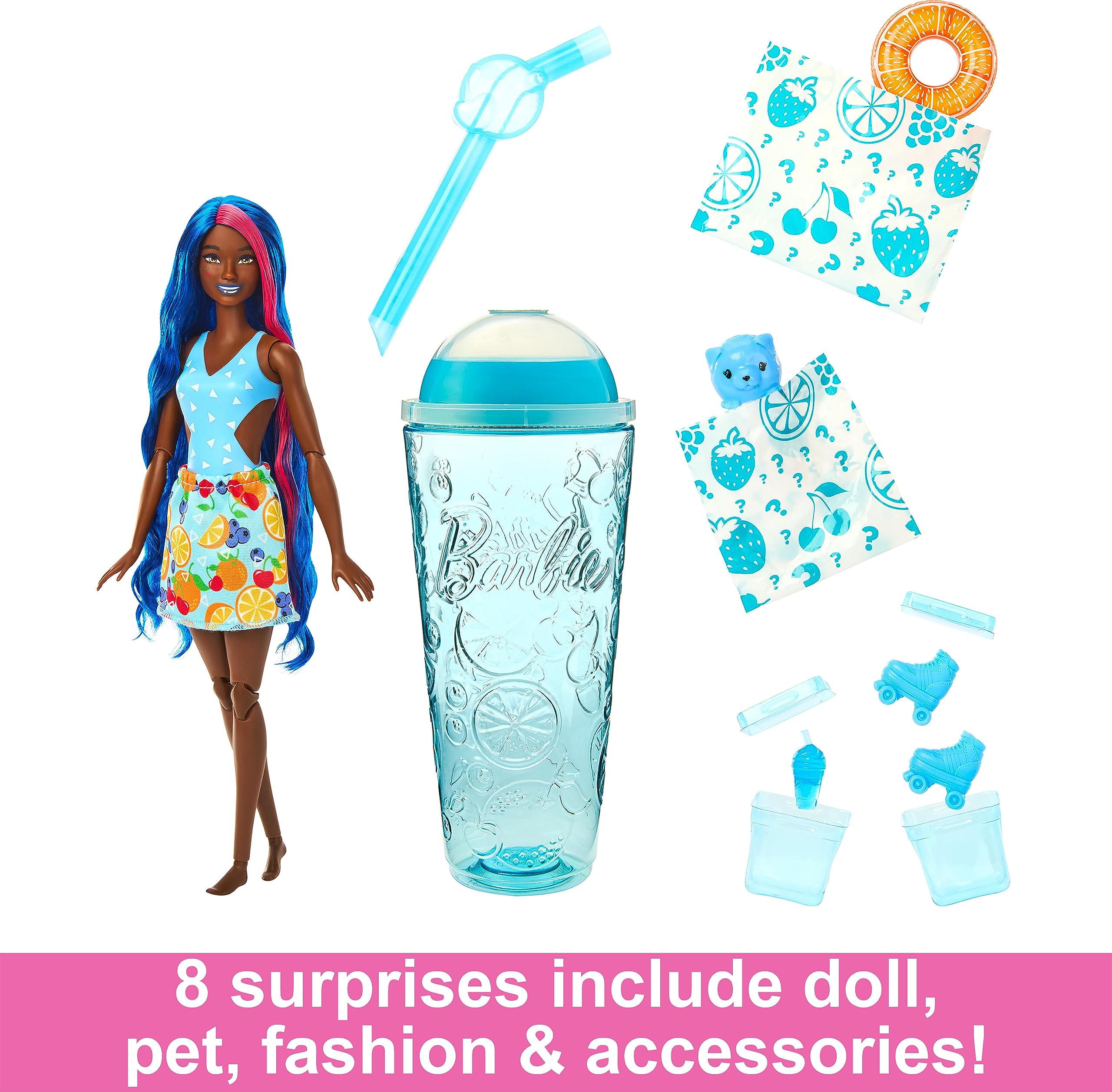 Foto 4 pulgar | Muñeca Barbie Pop Reveal Con Aroma A Ponche De Frutas Con Pelo Azul, 8 Sorpresas - Venta Internacional.