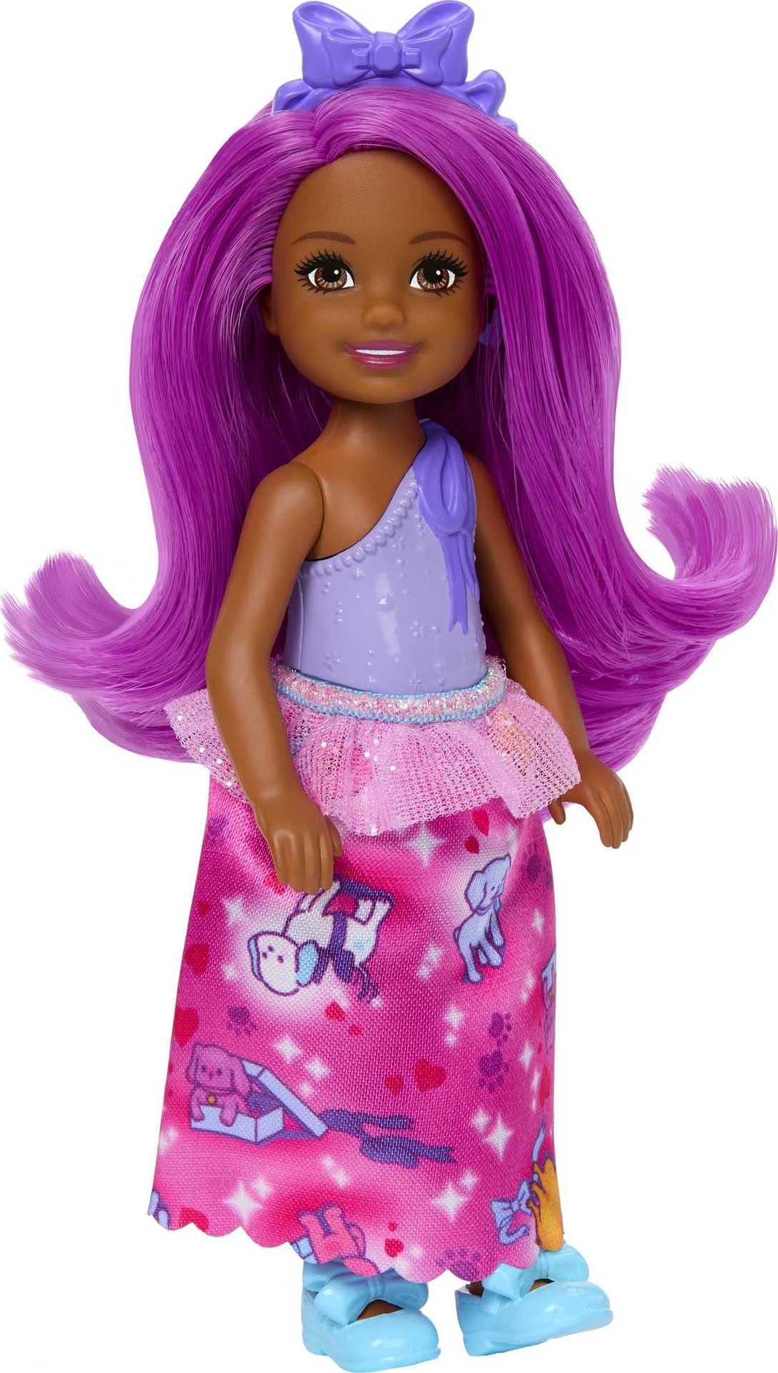 Foto 3 pulgar | Muñeca Barbie Dreamtopia Chelsea Royal Con Falda Morada De Pelo Rosa - Venta Internacional.