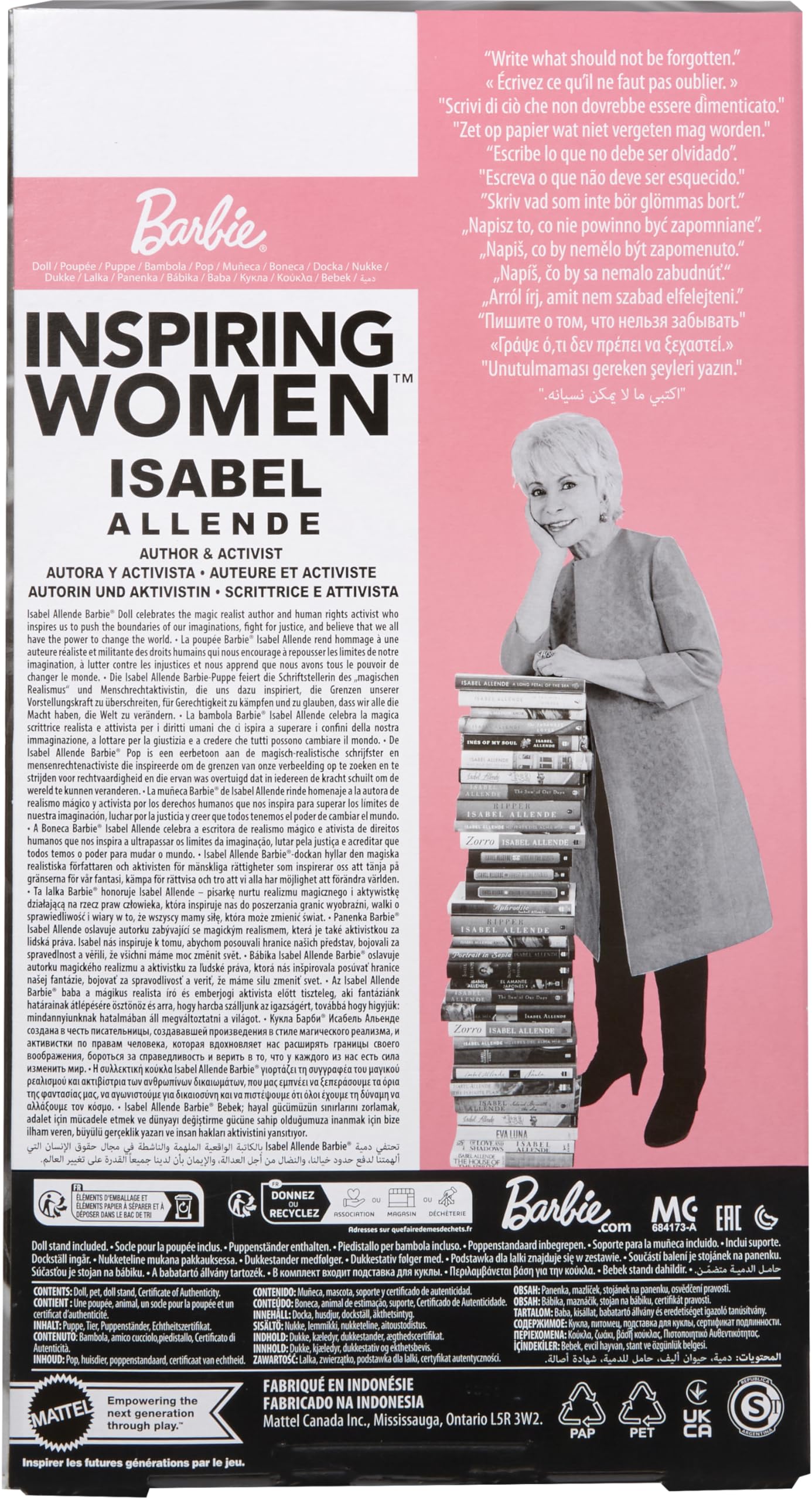 Foto 7 pulgar | Muñeca Barbie Que Inspira A Las Mujeres Isabel Allende Con Libro Y Mascota - Venta Internacional.