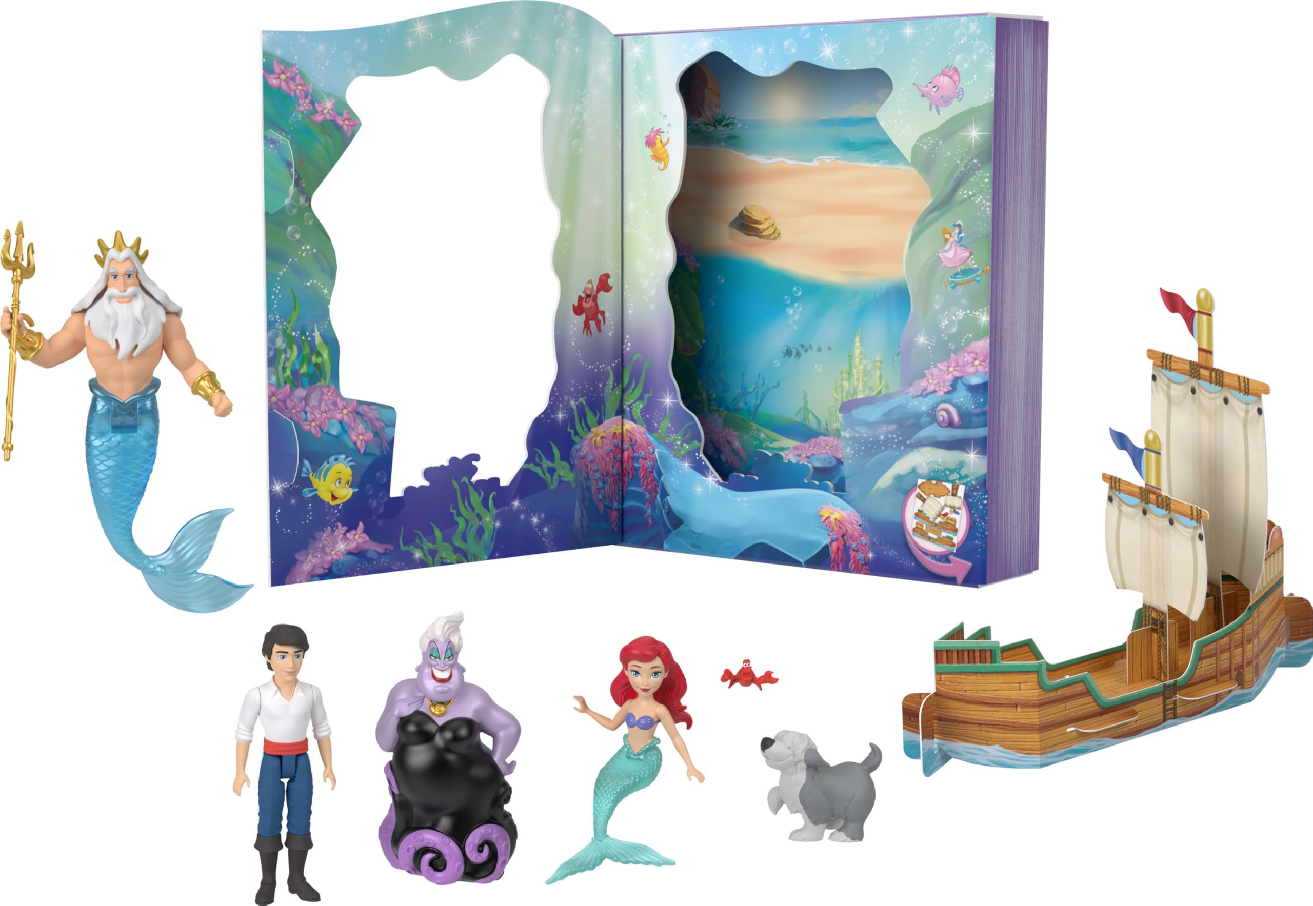 Toy Mattel Disney Princess Ariel Mermaid Con 4 Muñecas Y 2 Figuras - Venta Internacional.