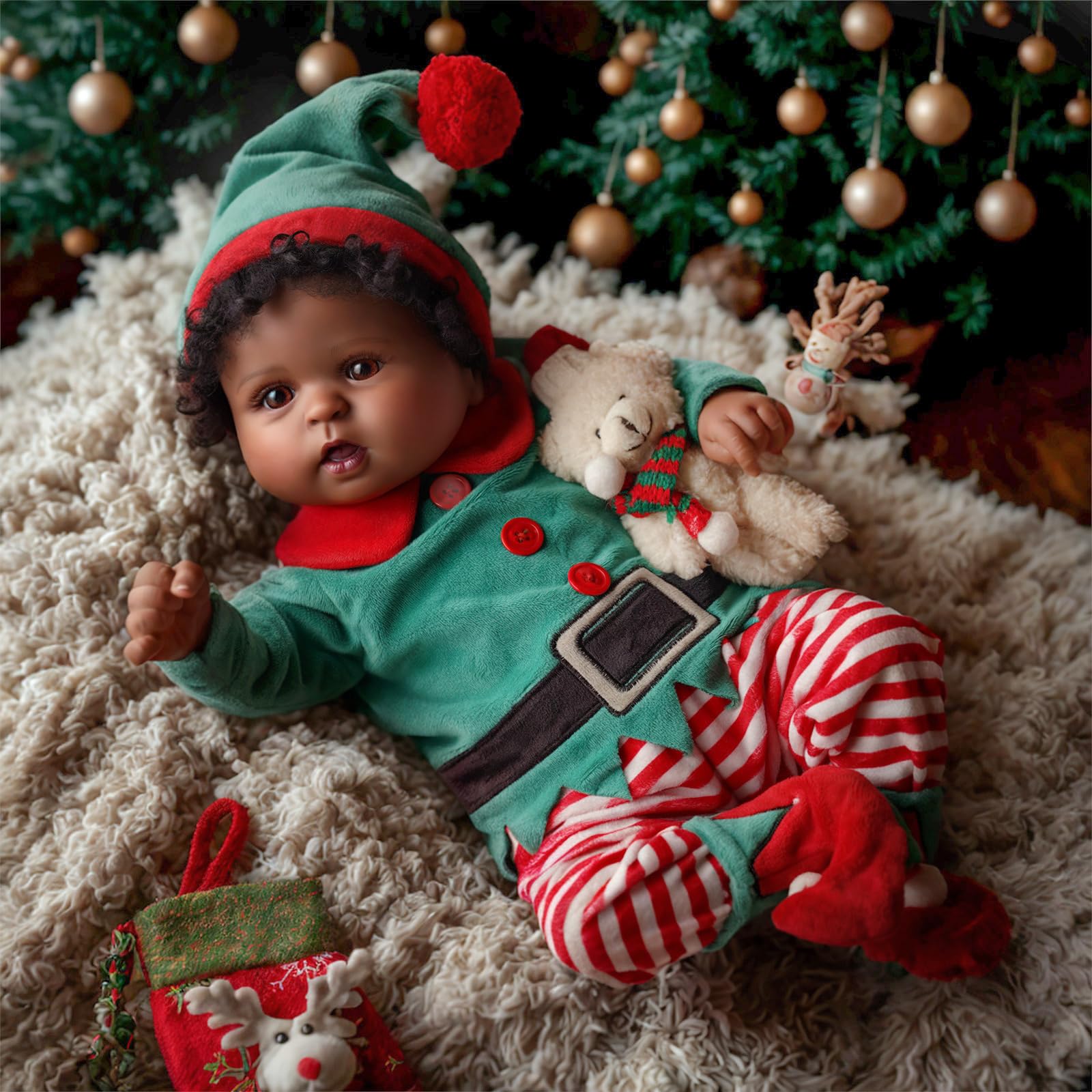 Foto 2 pulgar | Muñeca Reborn Babeside Para Niña Negra, 50 Cm, Con Traje Navideño - Venta Internacional.