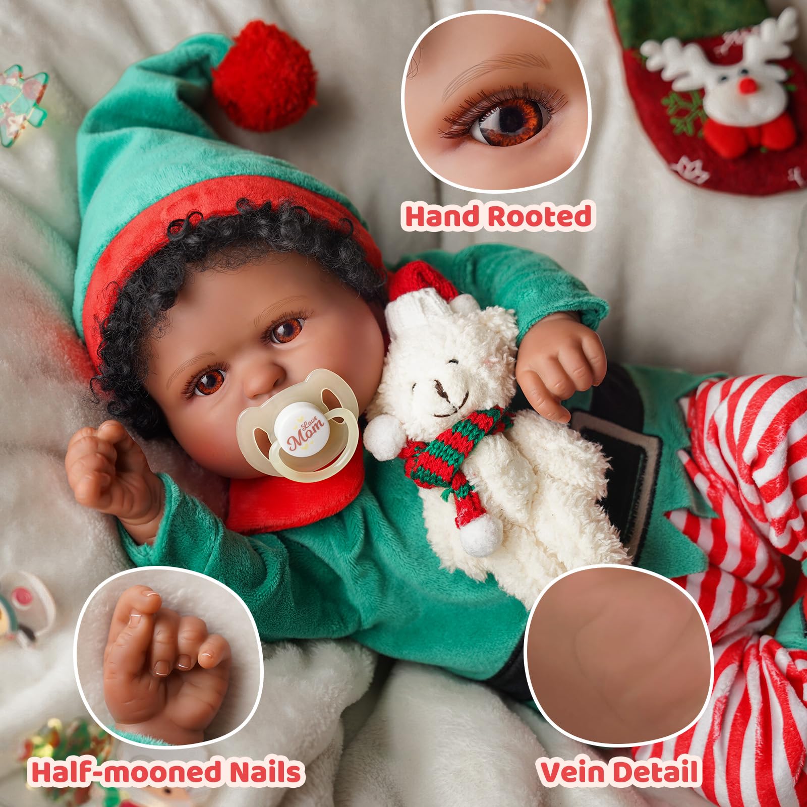 Foto 4 pulgar | Muñeca Reborn Babeside Para Niña Negra, 50 Cm, Con Traje Navideño - Venta Internacional.