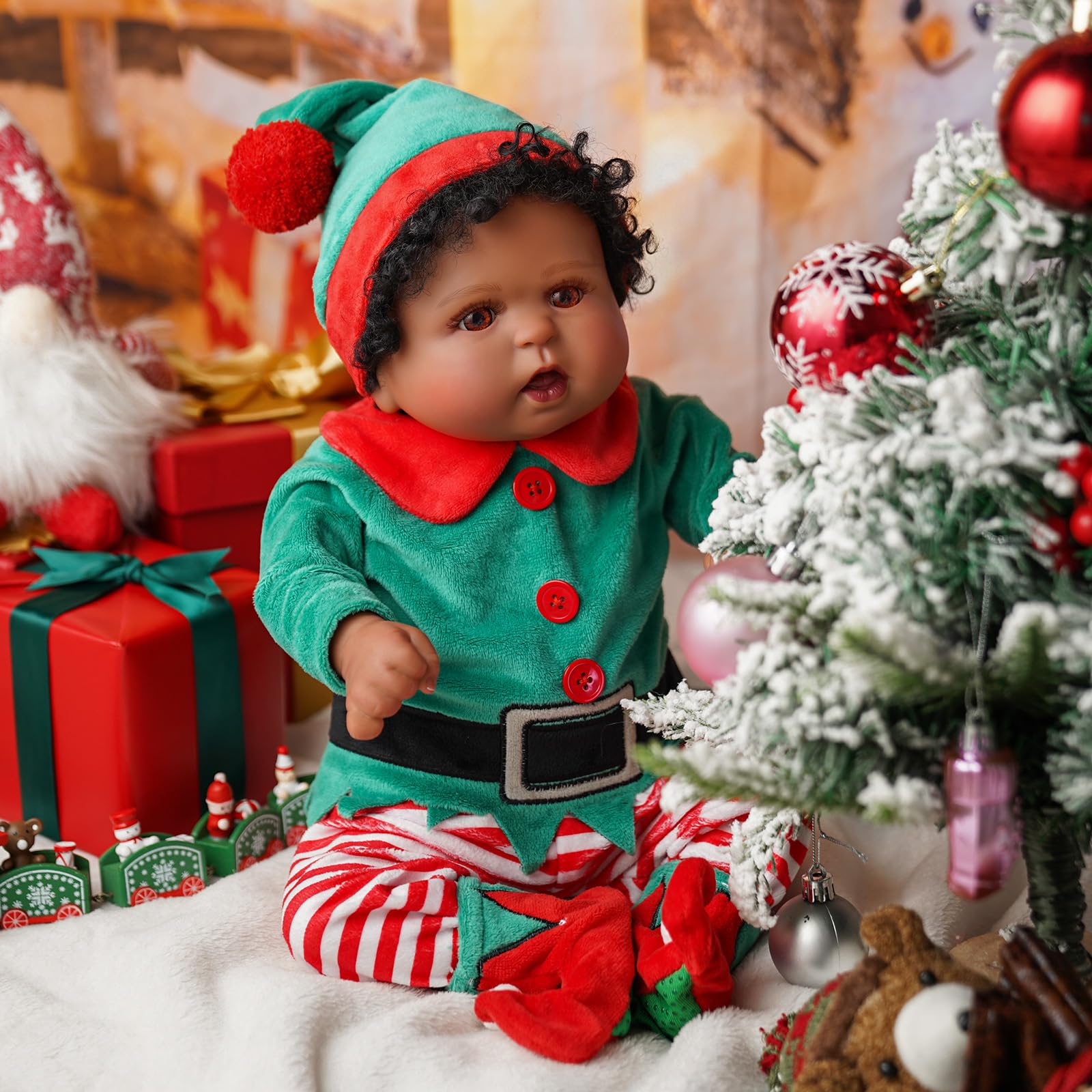 Foto 7 pulgar | Muñeca Reborn Babeside Para Niña Negra, 50 Cm, Con Traje Navideño - Venta Internacional.