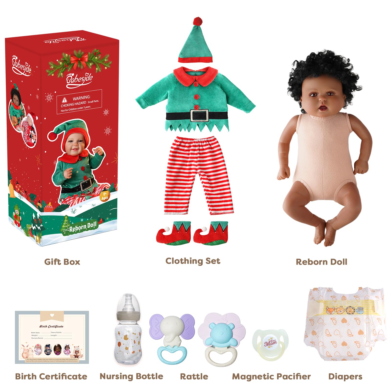 Foto 8 pulgar | Muñeca Reborn Babeside Para Niña Negra, 50 Cm, Con Traje Navideño - Venta Internacional.