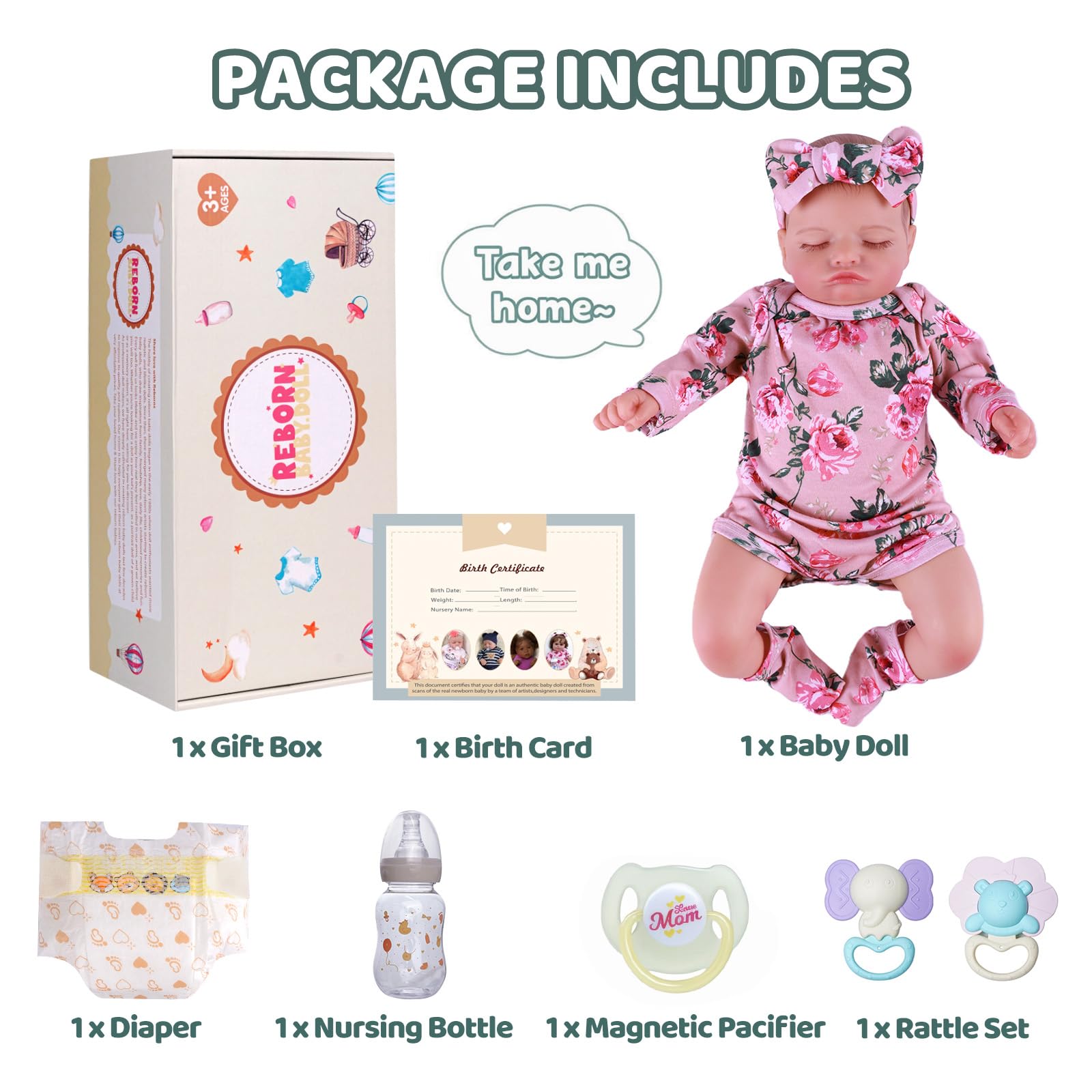 Foto 8 pulgar | Muñeca Reborn Babeside Para Dormir, 50 Cm, Cuerpo Suave Y Realista - Venta Internacional.