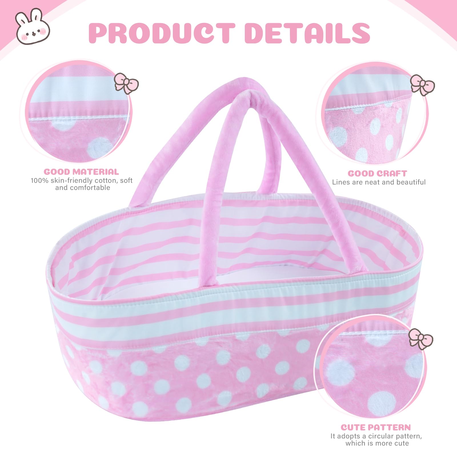 Foto 3 pulgar | Cuna Para Muñecas Babeside Reborn Baby Plegable Con Asa, Color Rosa - Venta Internacional.