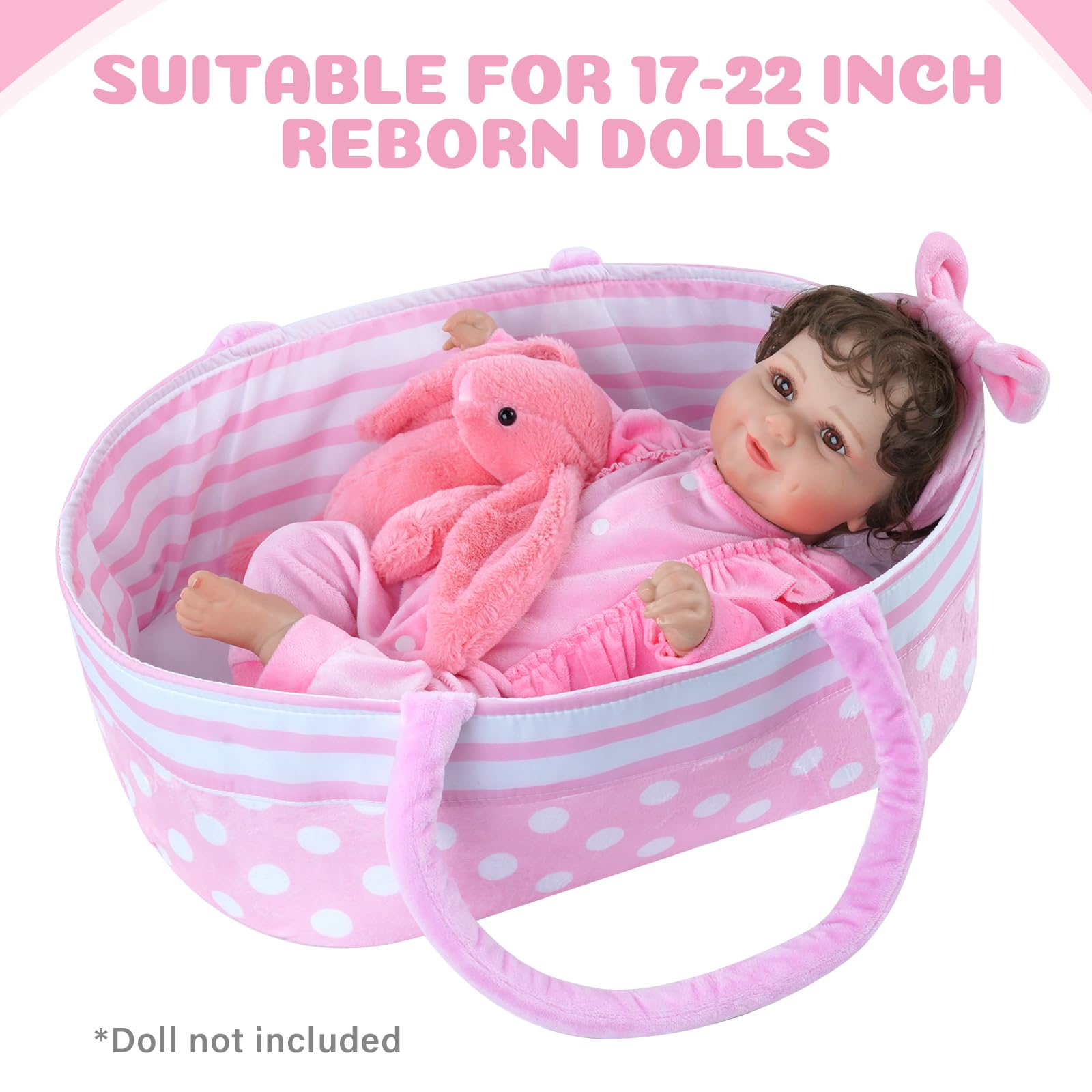 Foto 5 pulgar | Cuna Para Muñecas Babeside Reborn Baby Plegable Con Asa, Color Rosa - Venta Internacional.