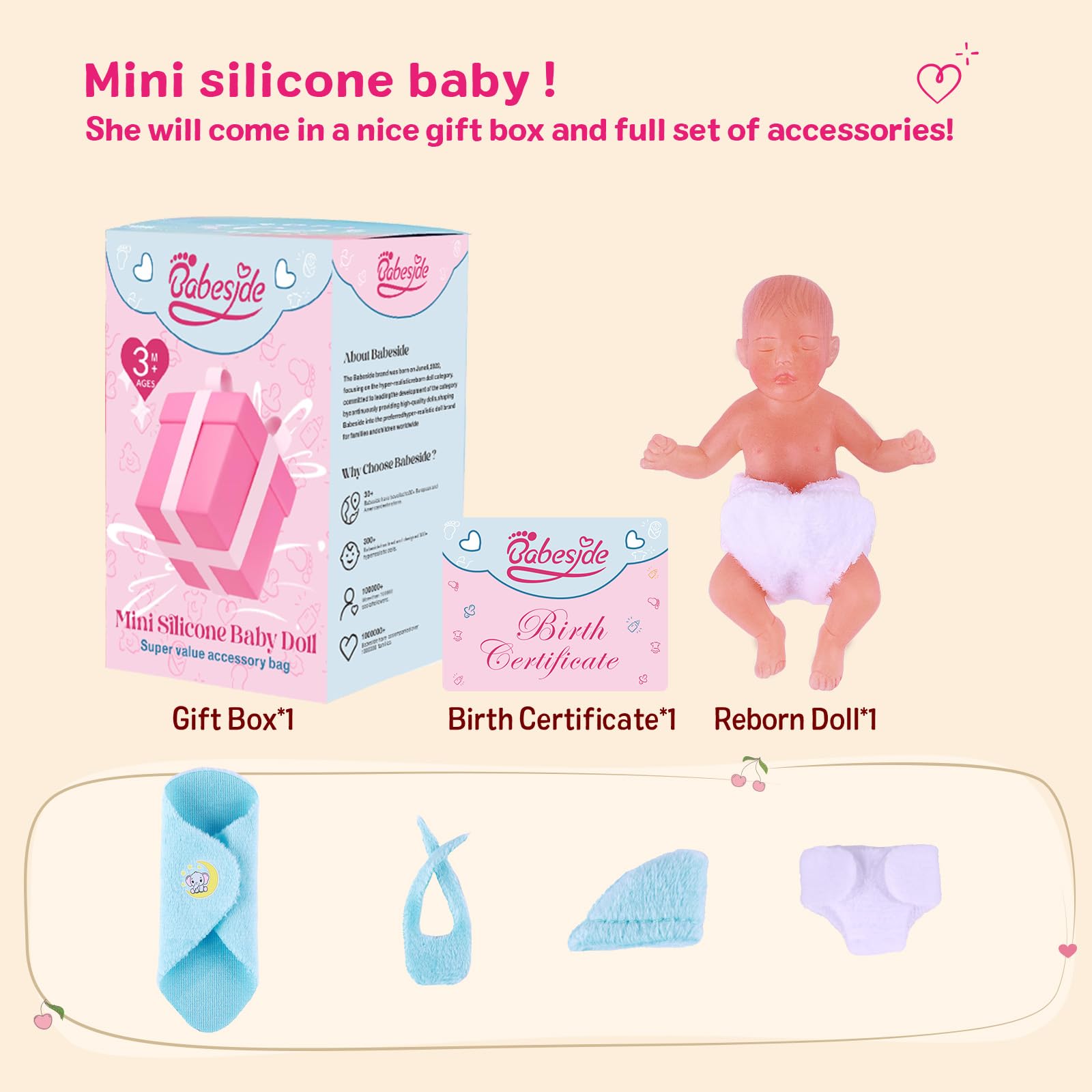 Foto 8 pulgar | Muñeca Pequeña De Silicona Babeside Realista De 8 Cm Con Accesorio - Venta Internacional.