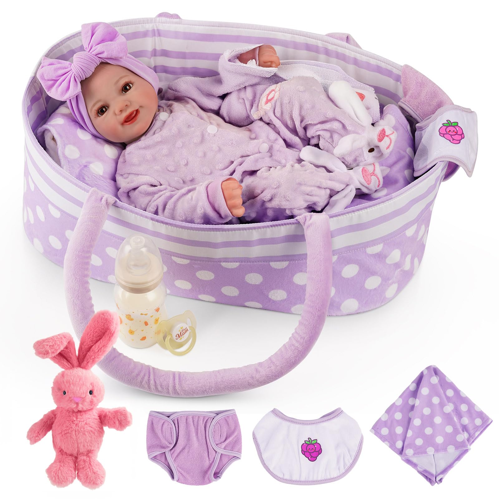 Muñeca Reborn Babeside Lifelike De 43 Cm Con Capazo Y Kit De Alimentación - Venta Internacional.