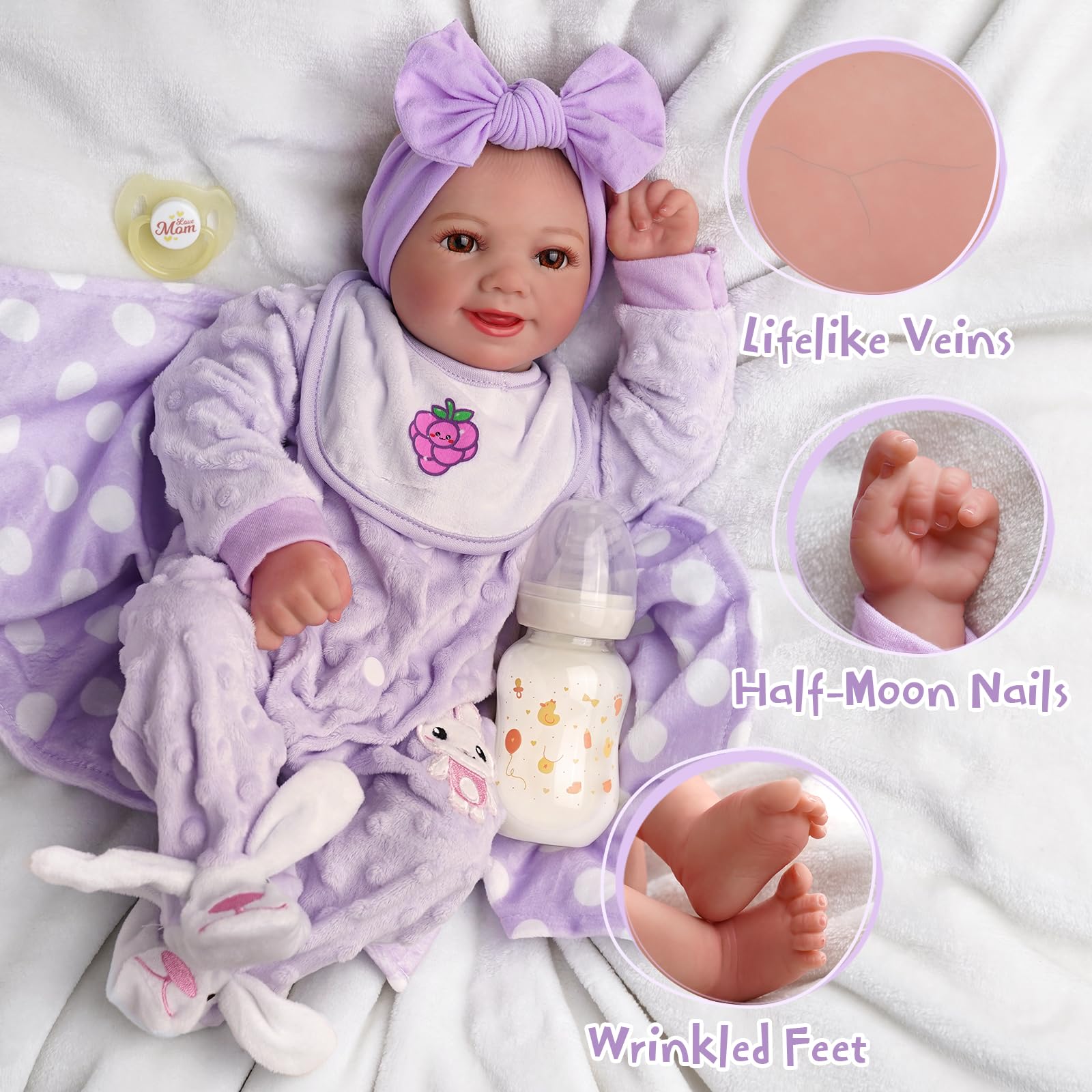Foto 3 pulgar | Muñeca Reborn Babeside Lifelike De 43 Cm Con Capazo Y Kit De Alimentación - Venta Internacional.
