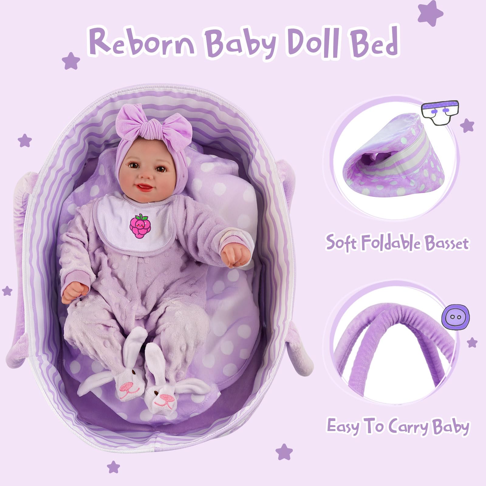 Foto 3 | Muñeca Reborn Babeside Lifelike De 43 Cm Con Capazo Y Kit De Alimentación - Venta Internacional.