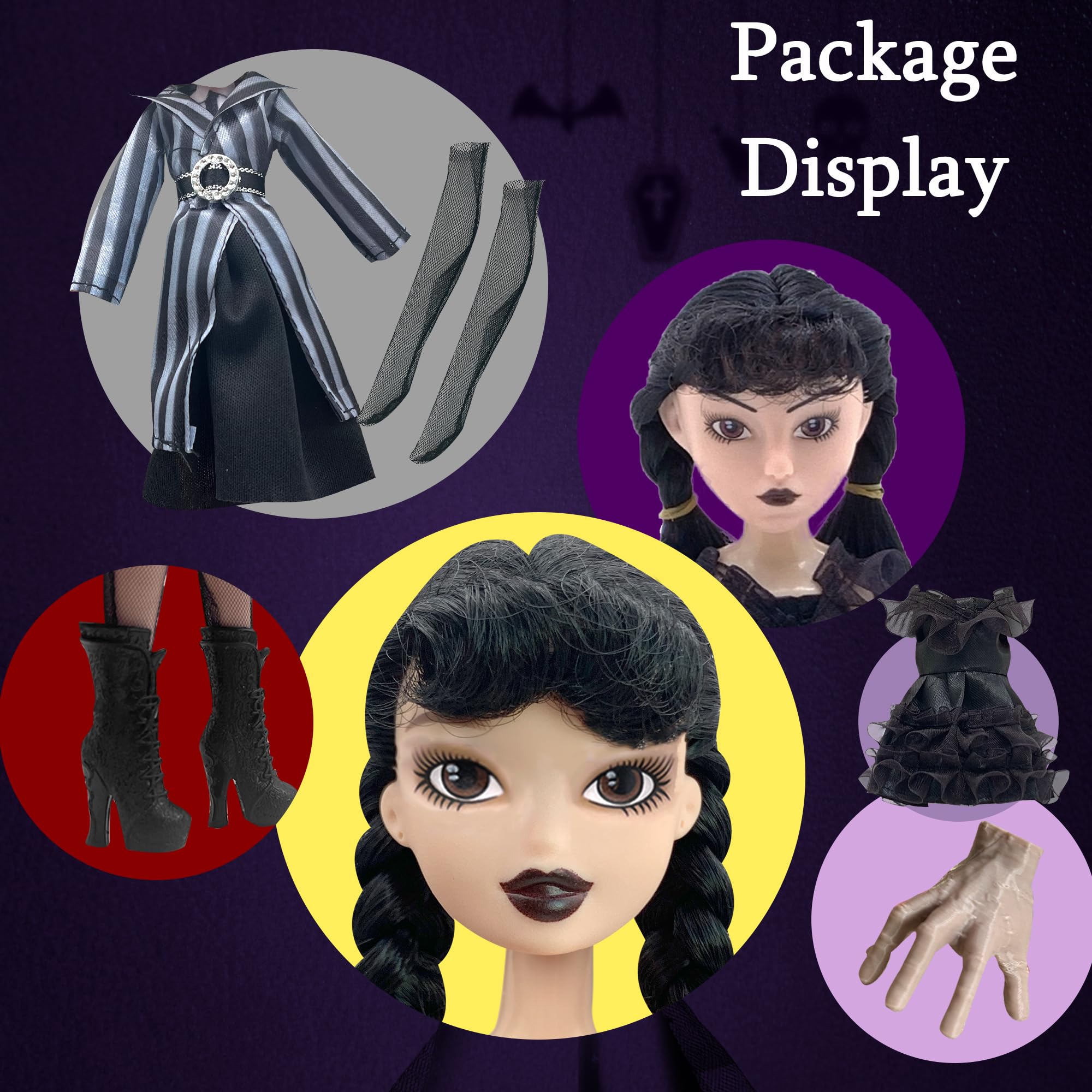 Foto 7 pulgar | Muñecas Wednesday Addams Made To Move De 29 Cm Con 2 Vestidos Para Niños - Venta Internacional.